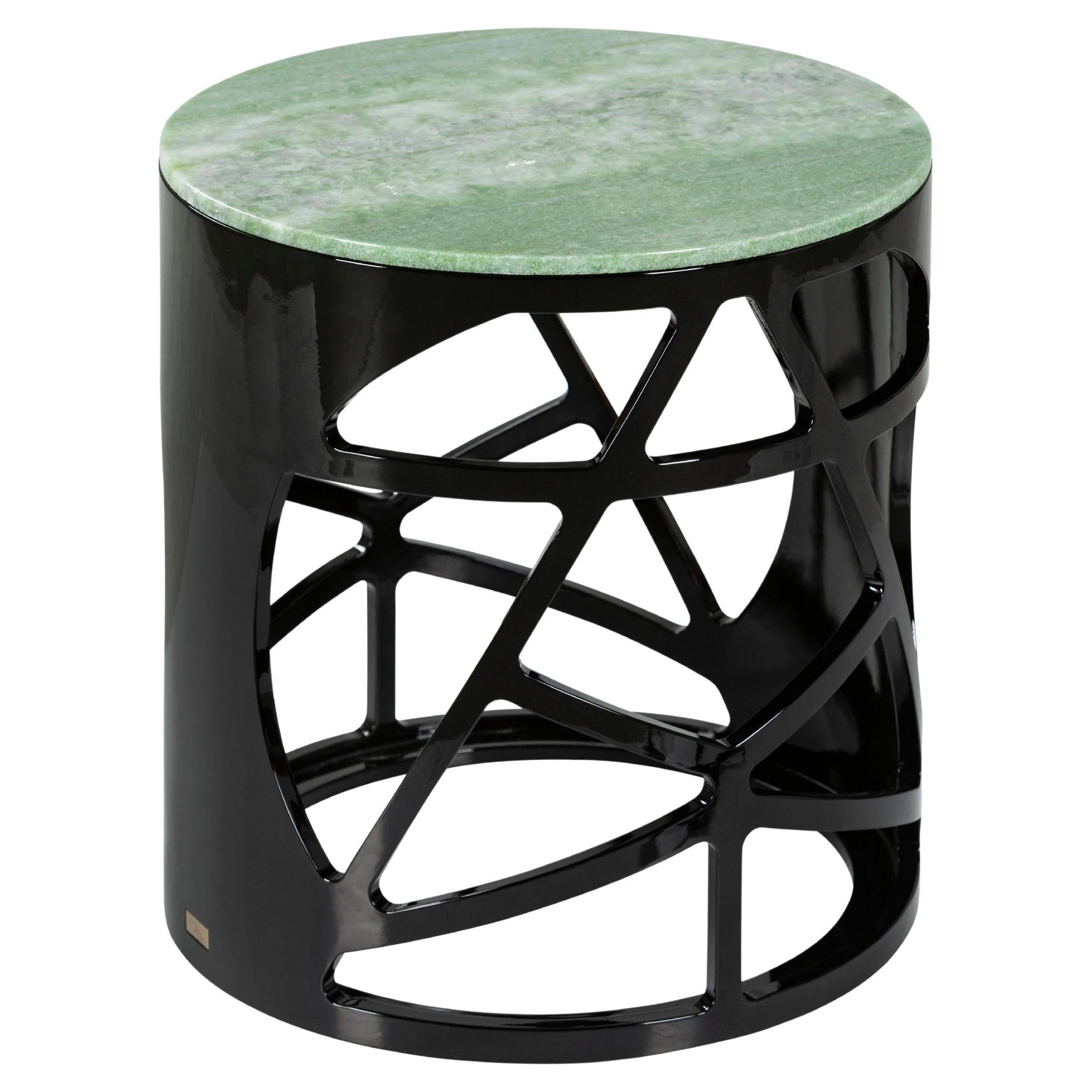 Art Deco Pyrite Side Table, Green Marble, Handmade in Portugal by Greenapple For Sale