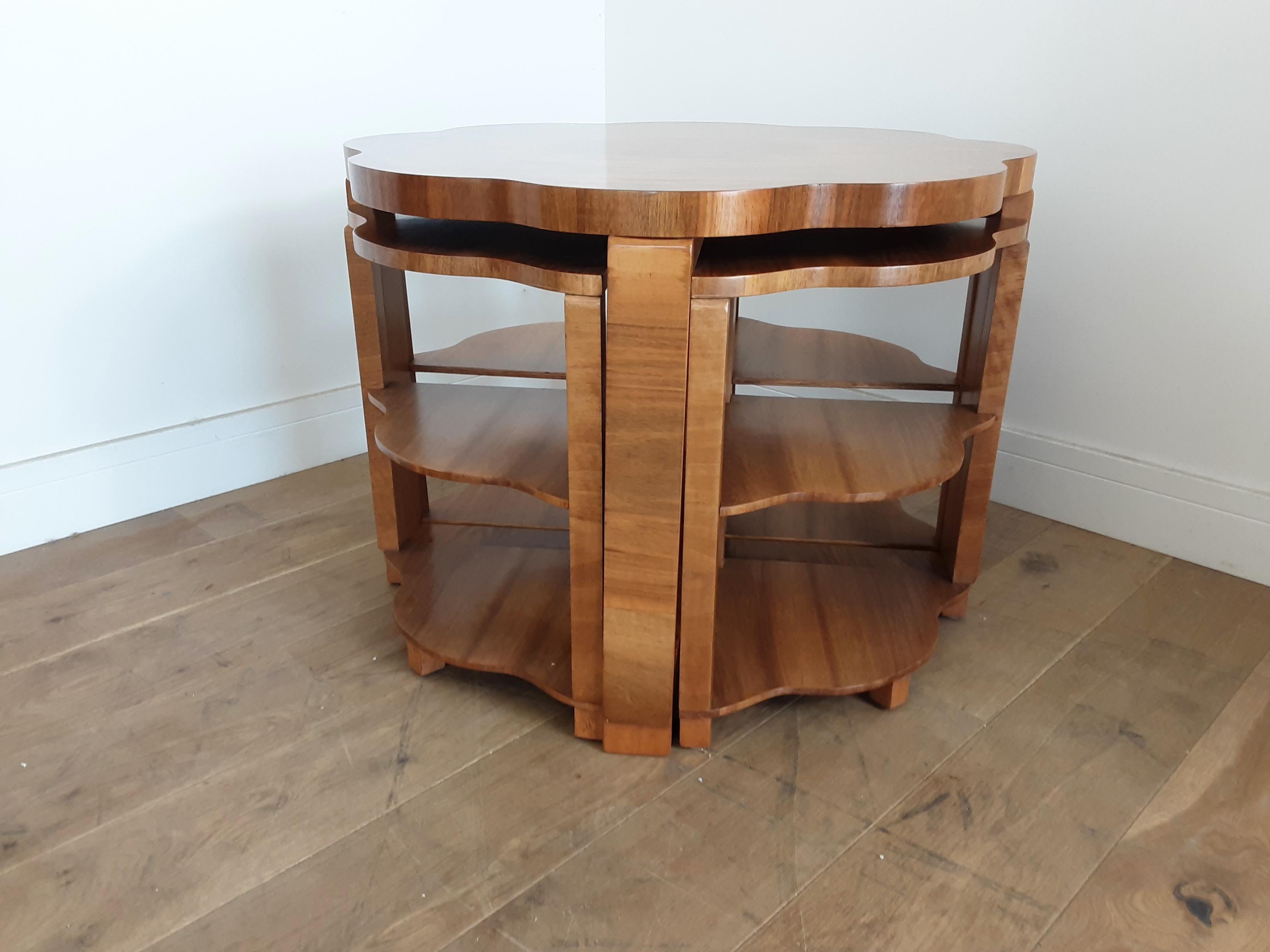 British Art Deco Quartet Nest of Tables in Figured Walnut by Harry and Lou Epstein For Sale