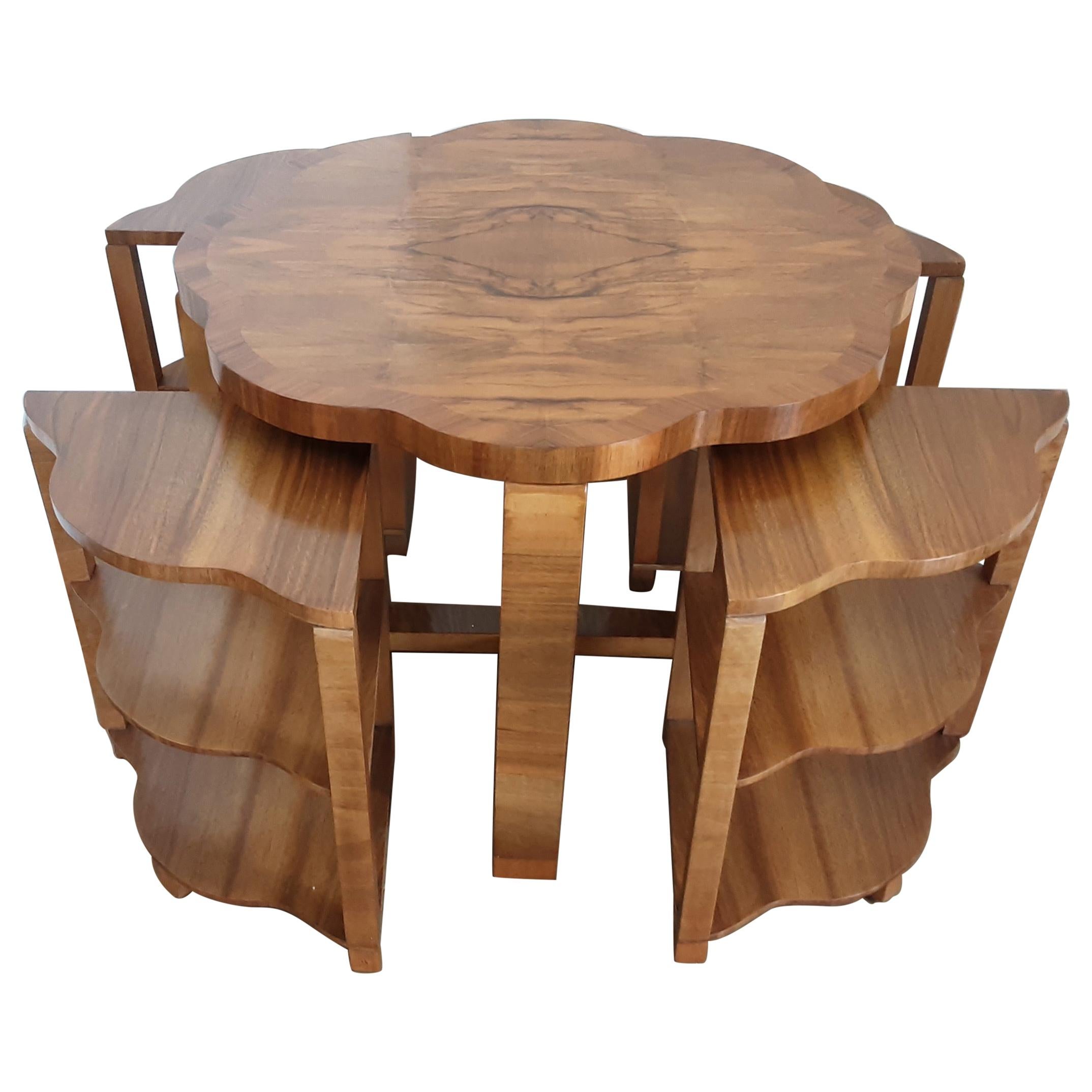 Art Deco Quartet Nest of Tables in Figured Walnut by Harry and Lou Epstein For Sale