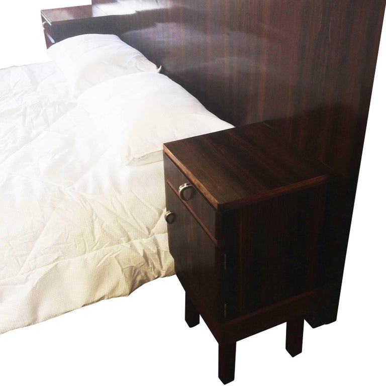 Art Deco QueenSize Bed and Bedside Tables in Macassar Wood For Sale at