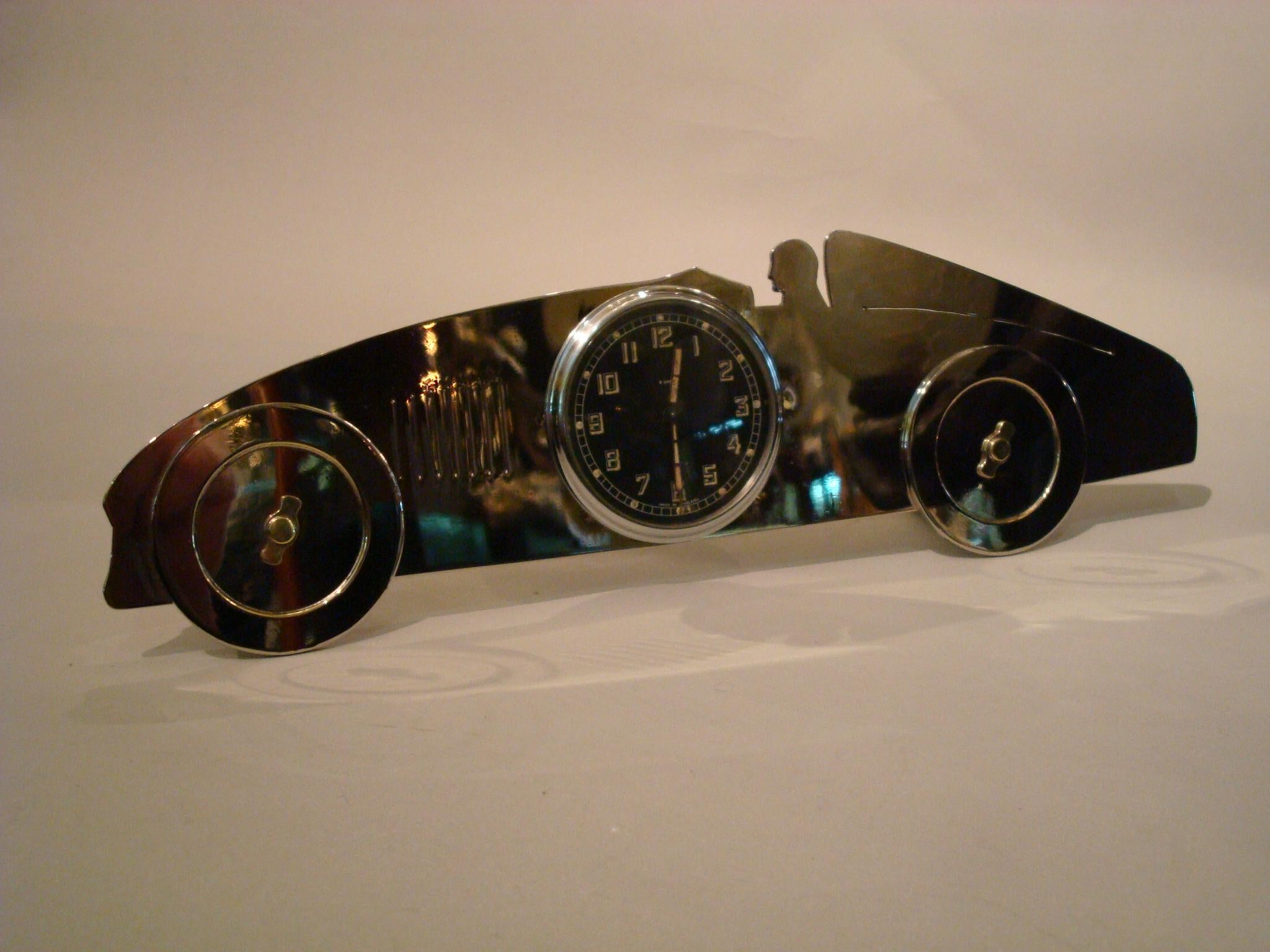 Brass Art Deco Racing Car Desk Clock / Automobilia / U.K., 1920s