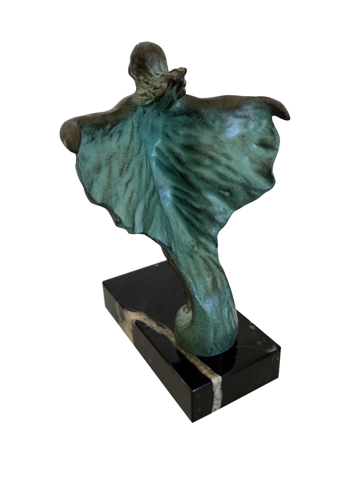 Patinated Art Deco Radiator Mascot EOLA Spelter and Marble by MIC Original Max Le Verrier