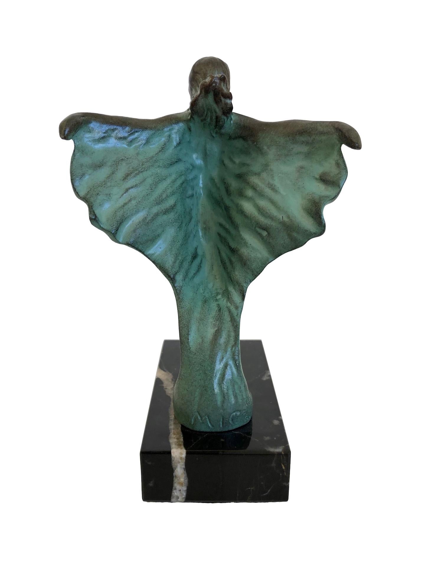 Patinated Art Deco Radiator Mascot Eola Spelter and Marble by Mic Original Max Le Verrier