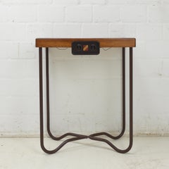 Art Déco Radio Table Tubular / Side Table / Radio Contrôle in Steel Oak, 1950