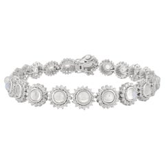 Art Deco Rainbow Moonstone Tennis Bracelet with CZ Stone Halo in 925 Silver