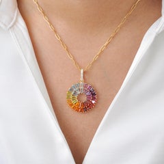 Art Deco Regenbogen Multicolor natürlichen Edelstein kreisförmige Gold Anhänger