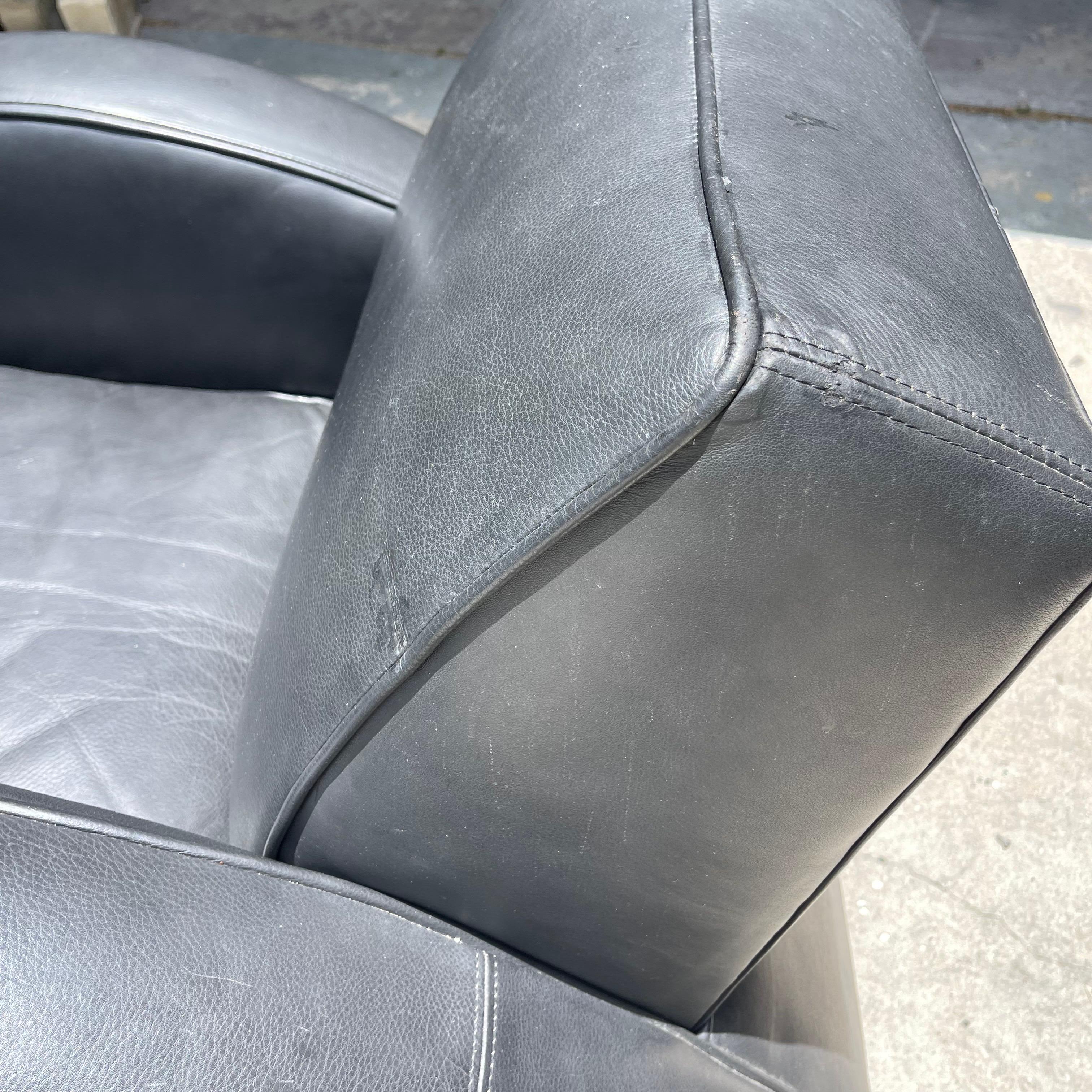 Art Deco Ralph Lauren Style Black Leather Streamline Lounge Club Chair, a Pair 5