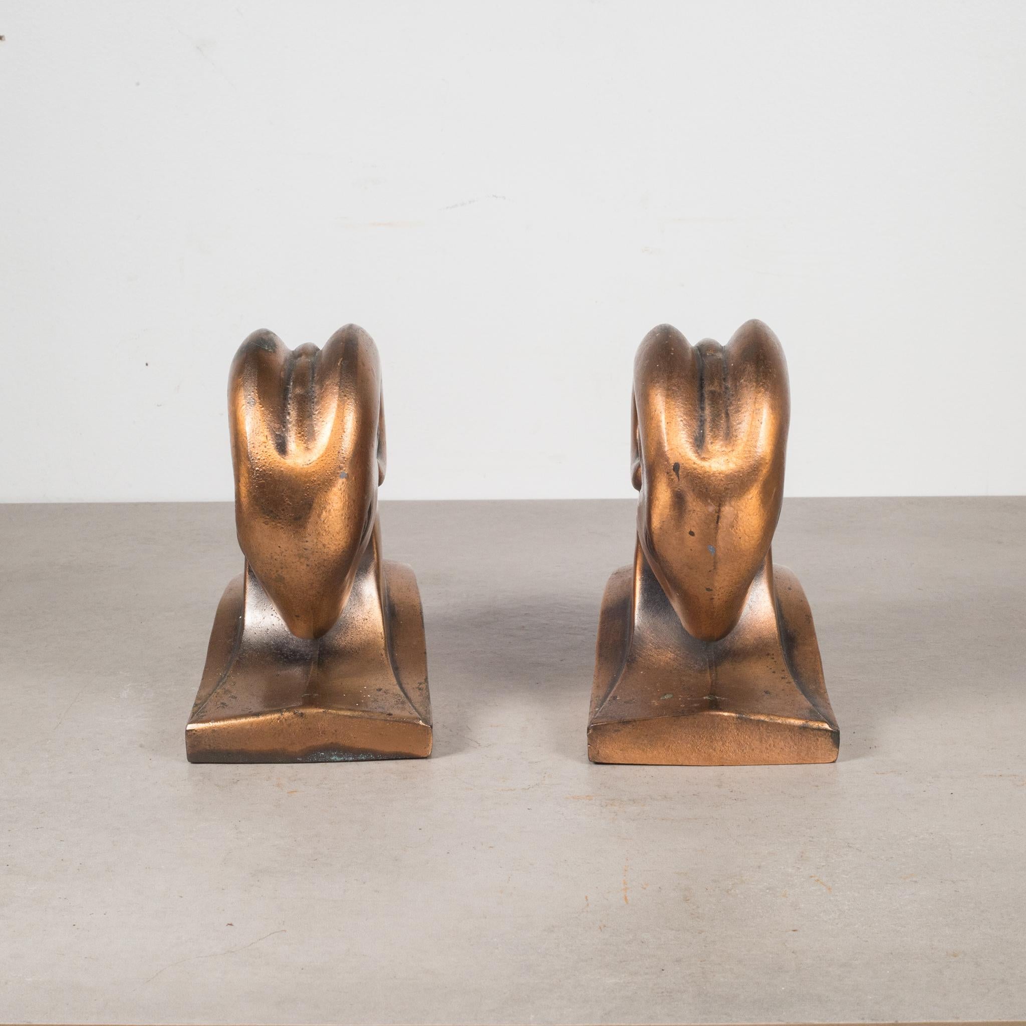 Plated Art Deco Ram's Head Bookends by Cornell Foundry, circa 1930