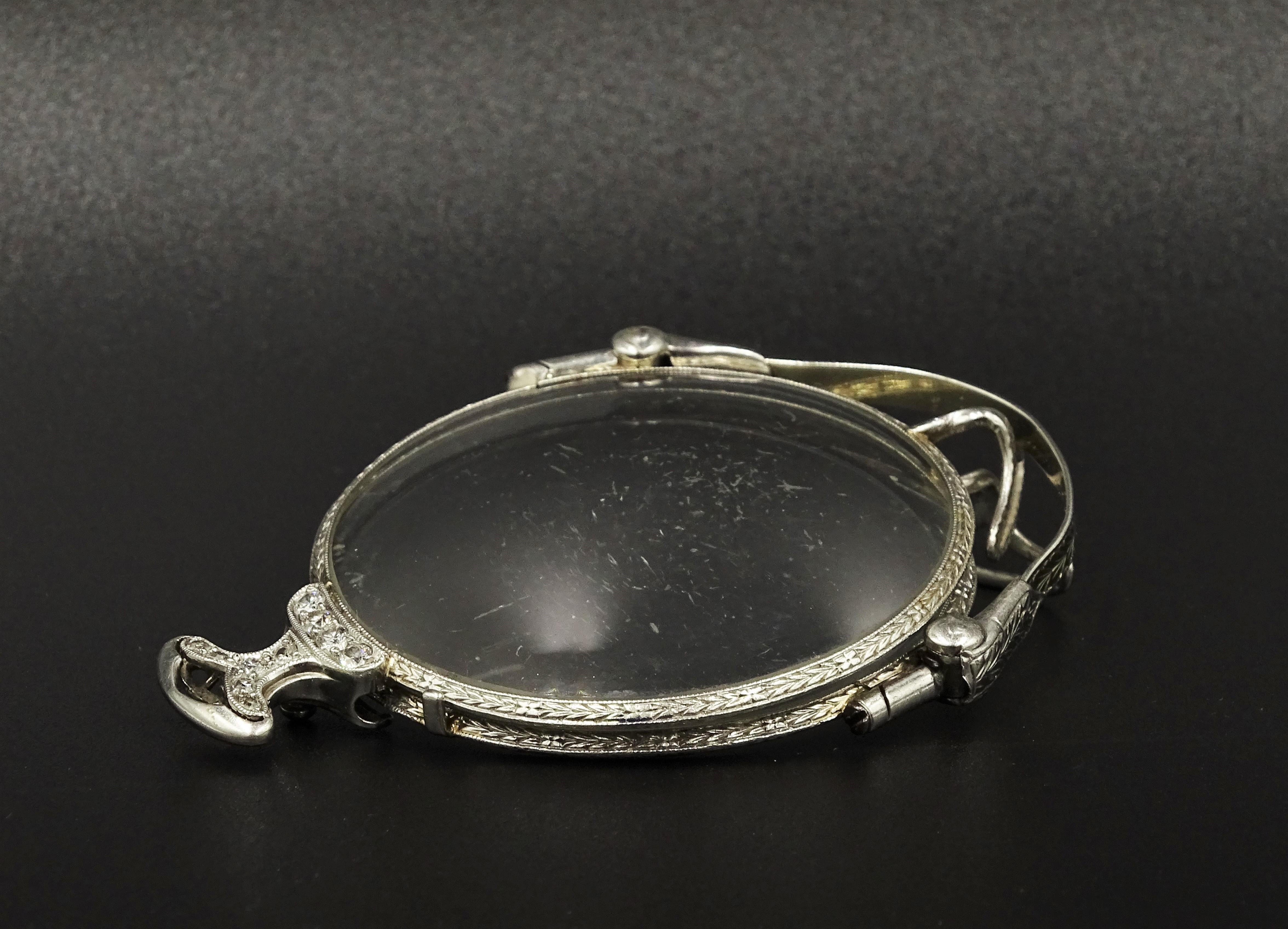 Art Deco Rare 1920 Platinum Diamond 0.22 Carat Retractable 1.75 Inch Spectacles  1