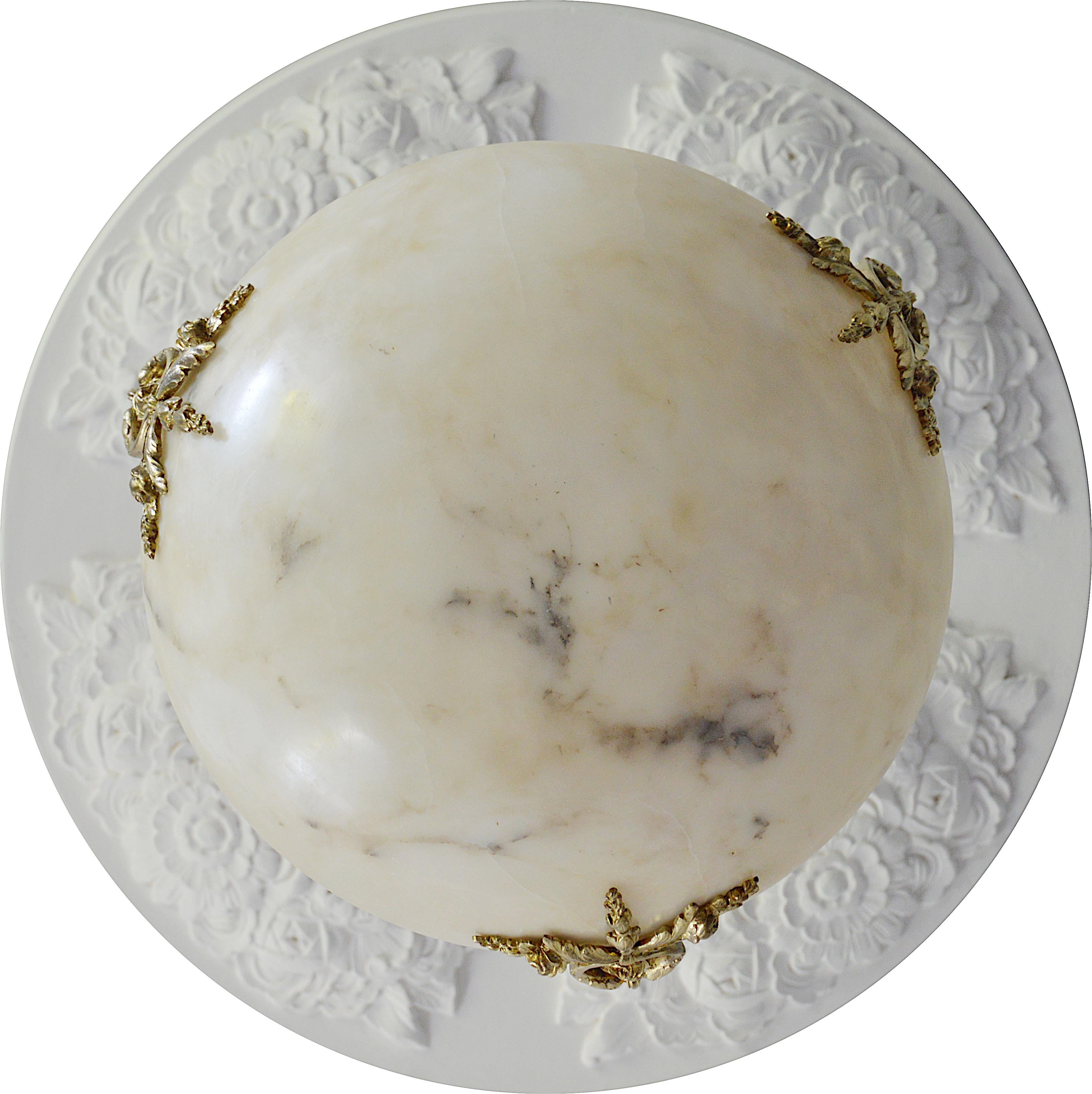 Art Deco Rare Alabaster Pendant Chandelier, 1910s 1