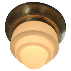 Art Deco Rare Brass and Milk Glass Flush Mount Franta Anyz, 1930s