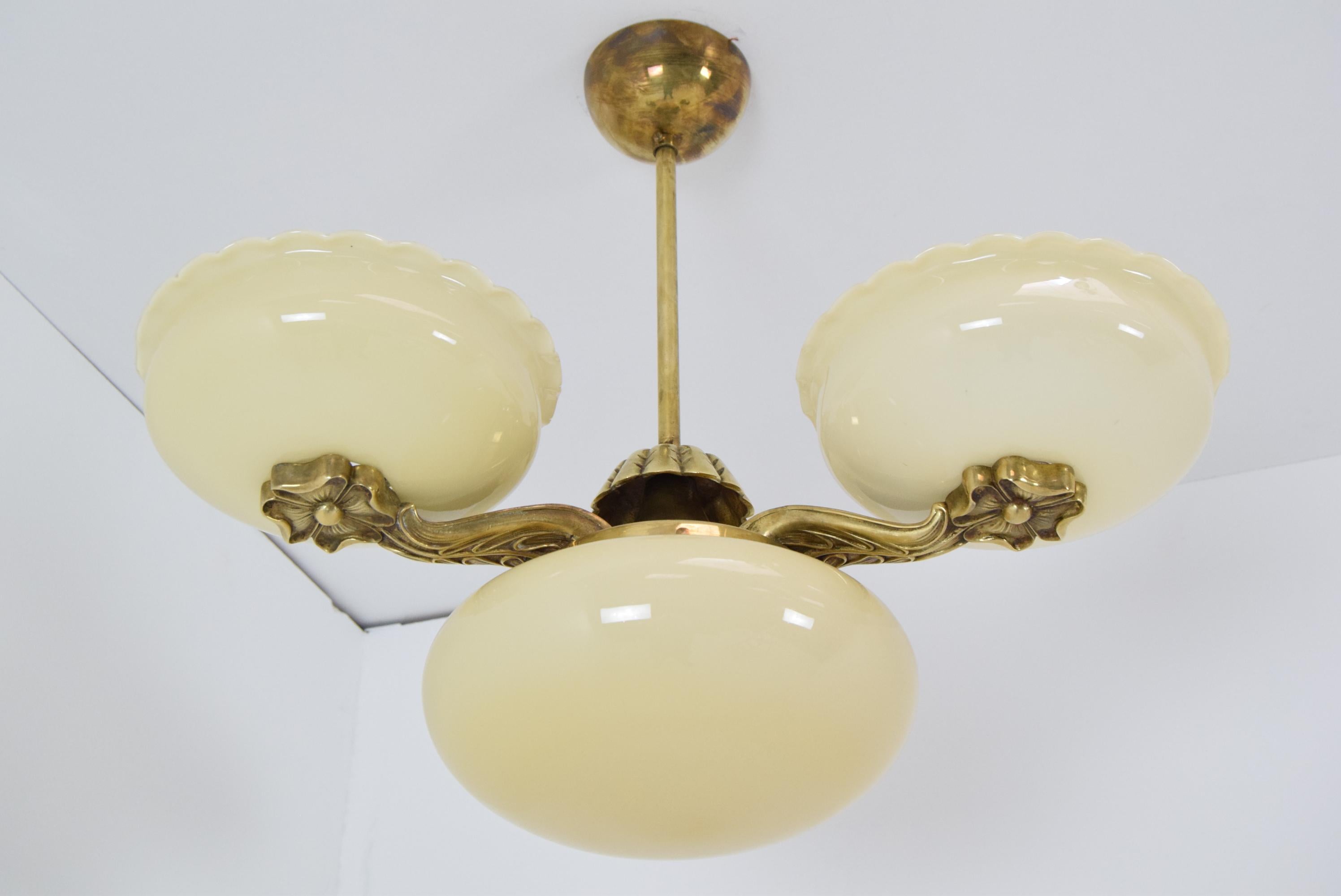 Art Deco Rare Brass Chandelier, 1930's 2