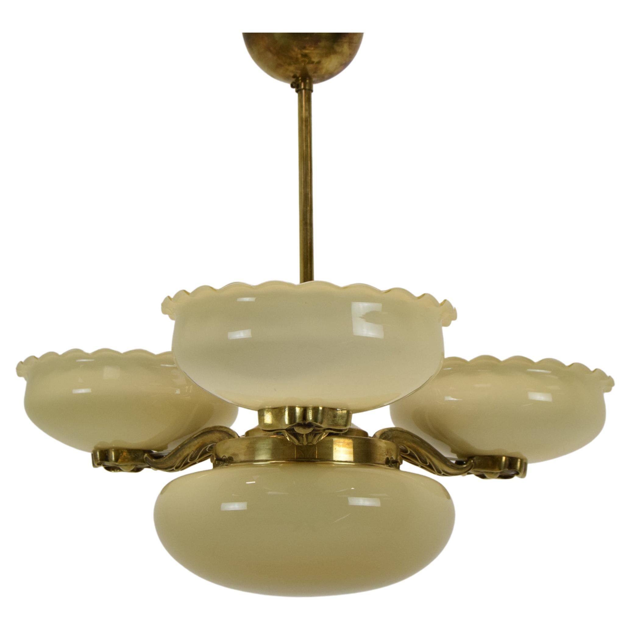 Art Deco Rare Brass Chandelier, 1930's