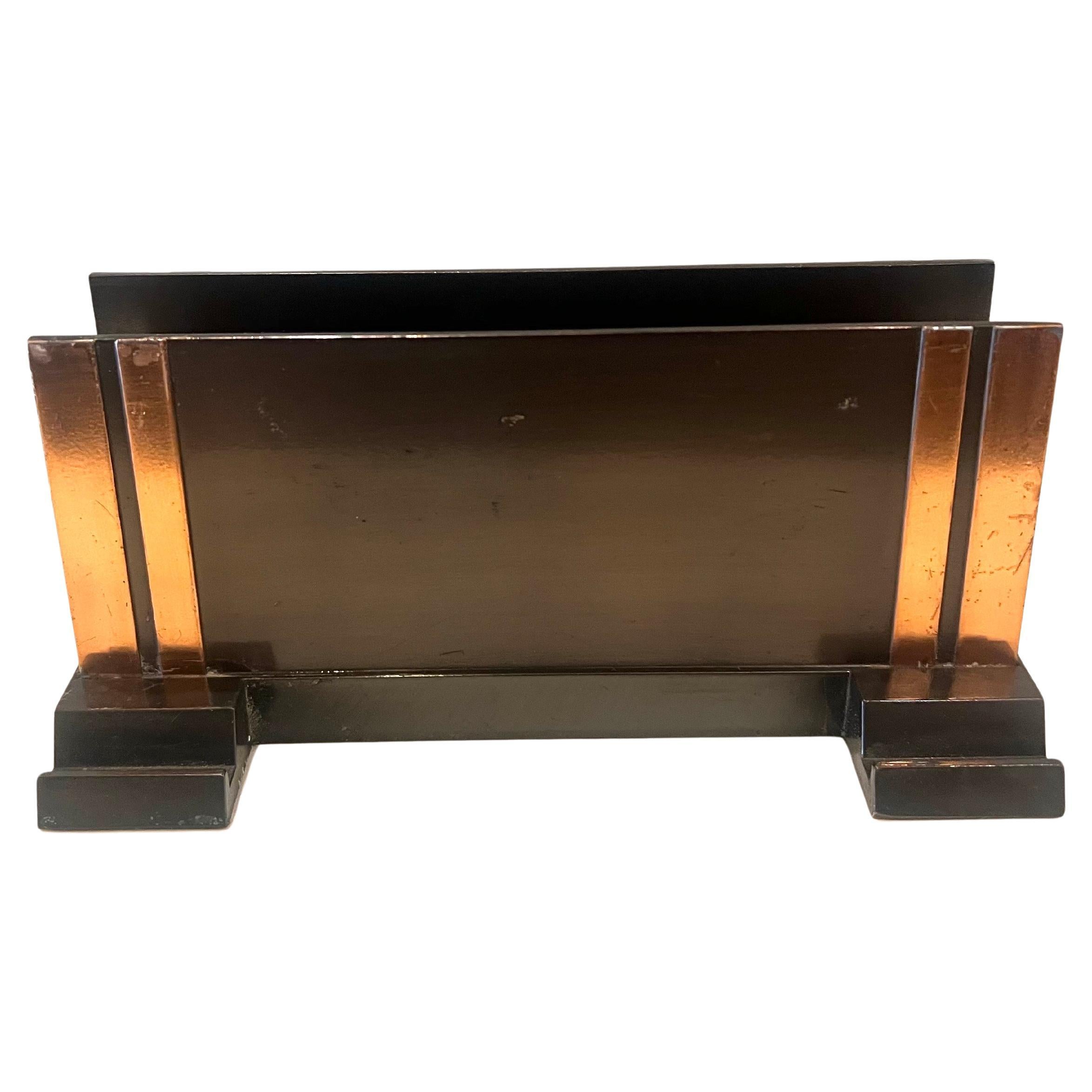 Rare & classic design on this patinated and bronze skyscraper style, art Deco letter & pen desk top holder great design .