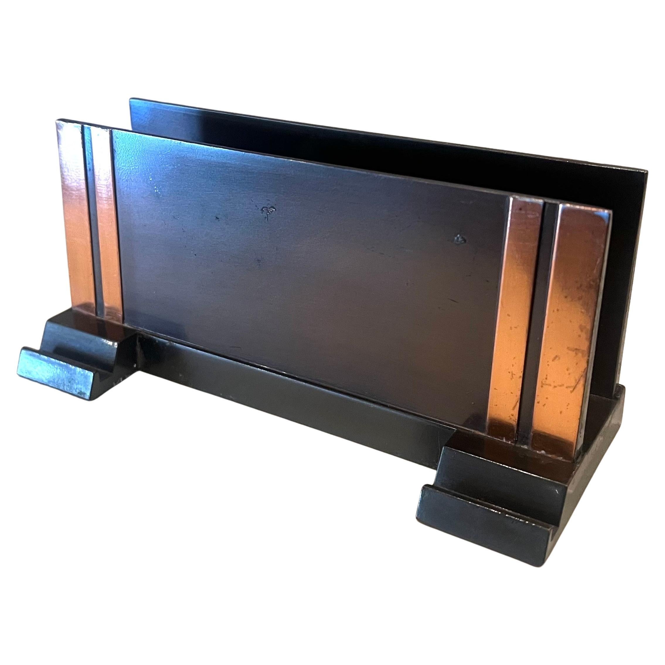Art Deco Art deco Rare Bronze & Copper Letter & Pen Desk top Holder For Sale
