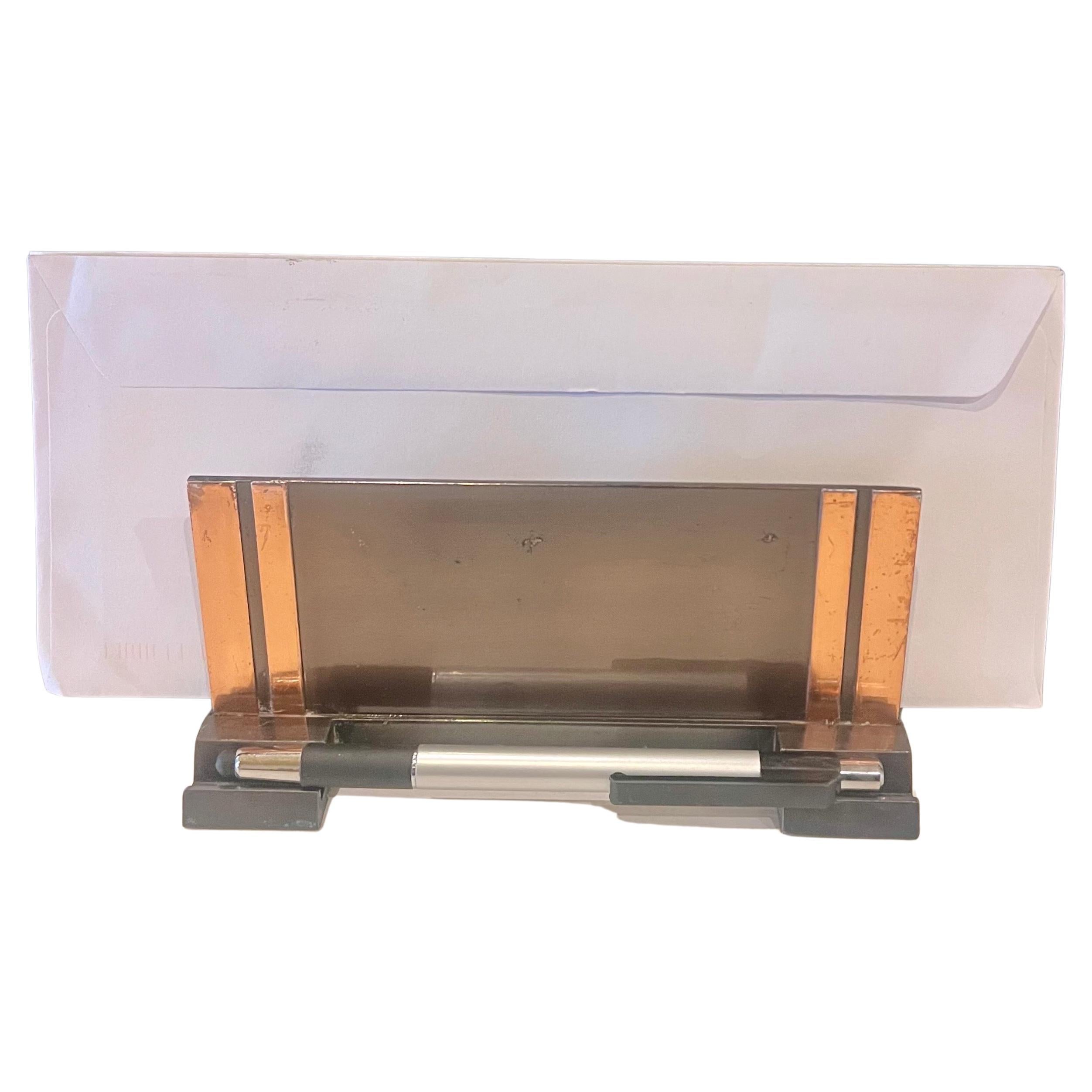 Art deco Rare Bronze & Copper Letter & Pen Desk top Holder In Good Condition For Sale In San Diego, CA
