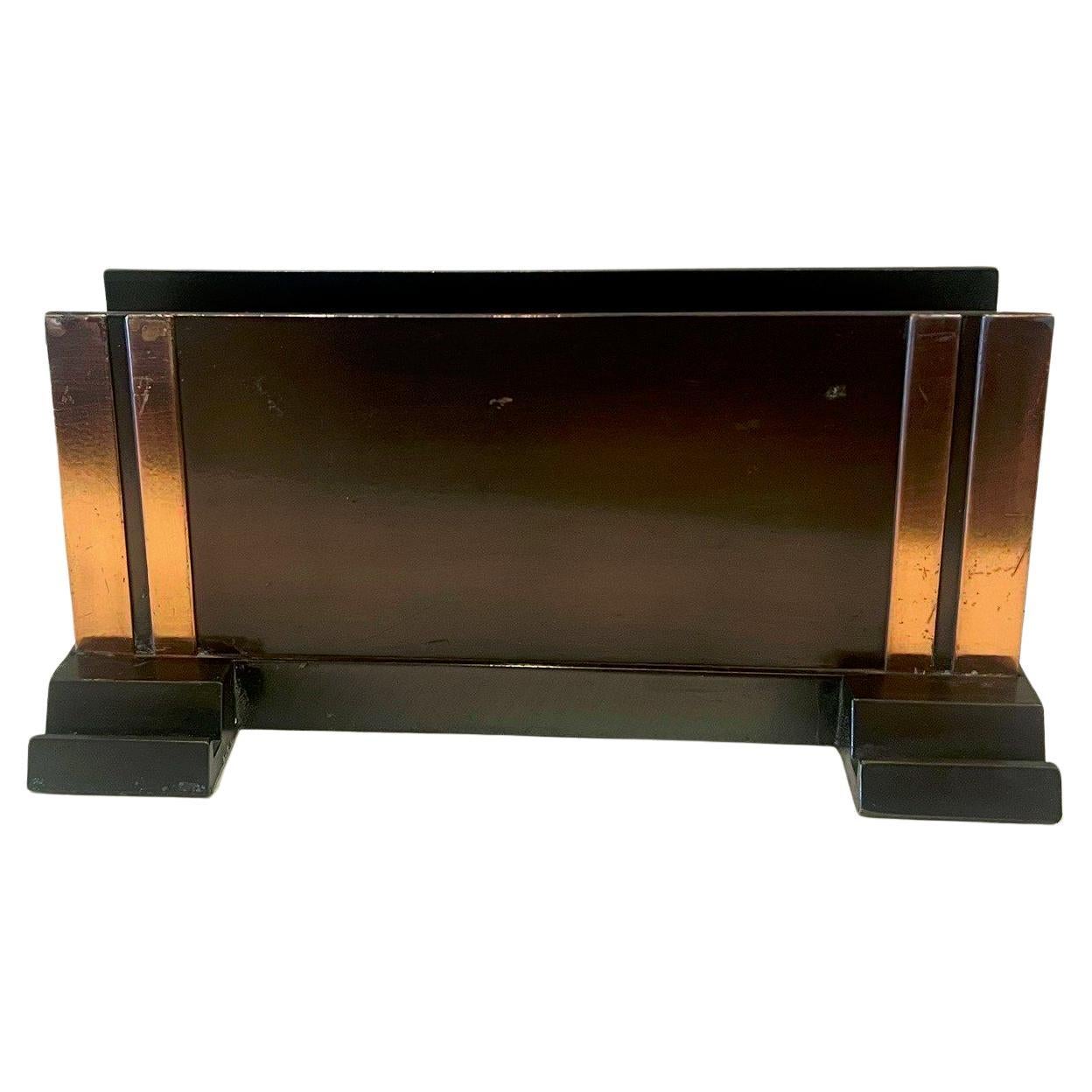 20th Century Art deco Rare Bronze & Copper Letter & Pen Desk top Holder For Sale