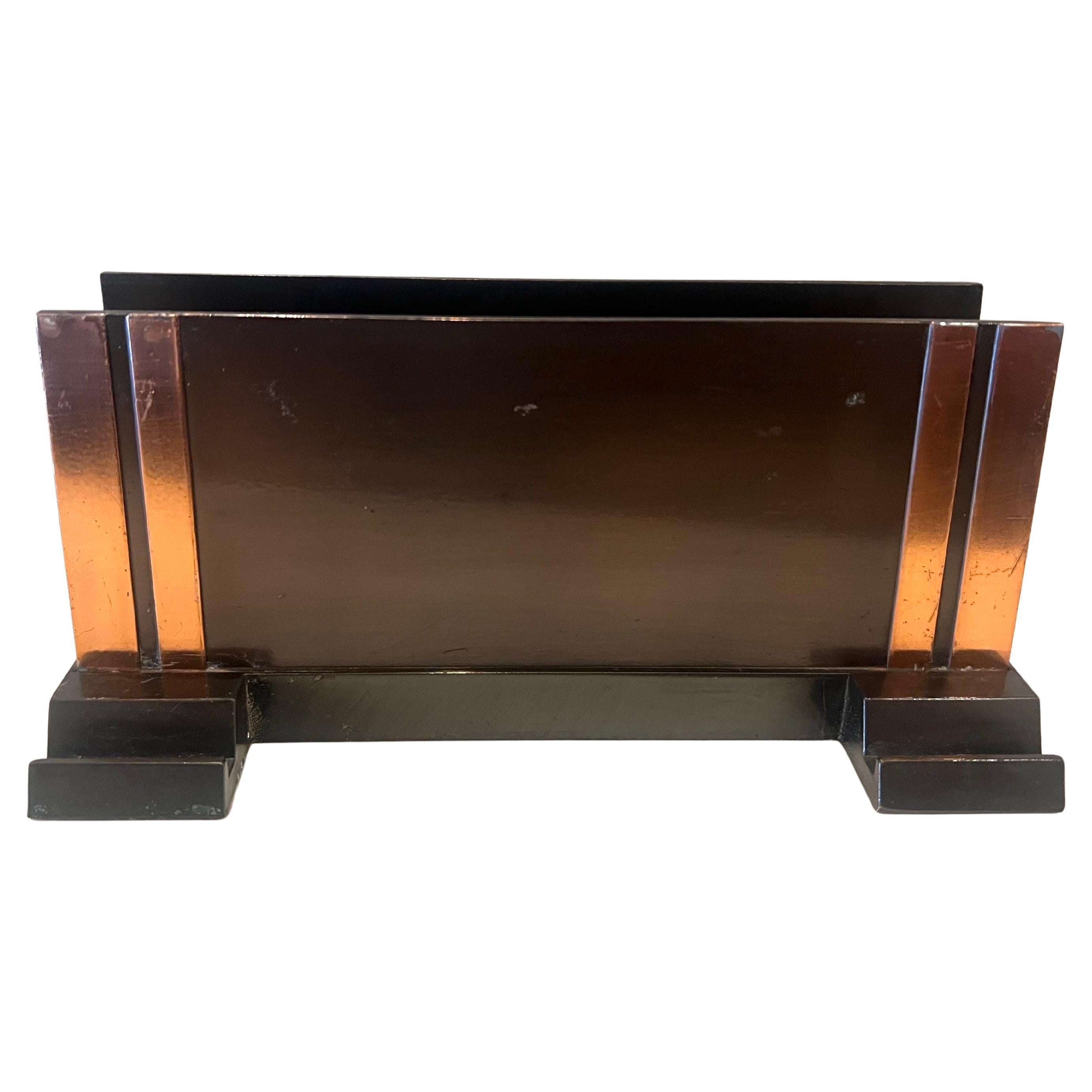 Art deco Rare Bronze & Copper Letter & Pen Desk top Holder For Sale 1