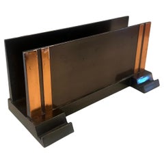 Seltener Brief- und Stift-Schreibtischhalter aus Bronze und Kupfer im Art déco-Stil