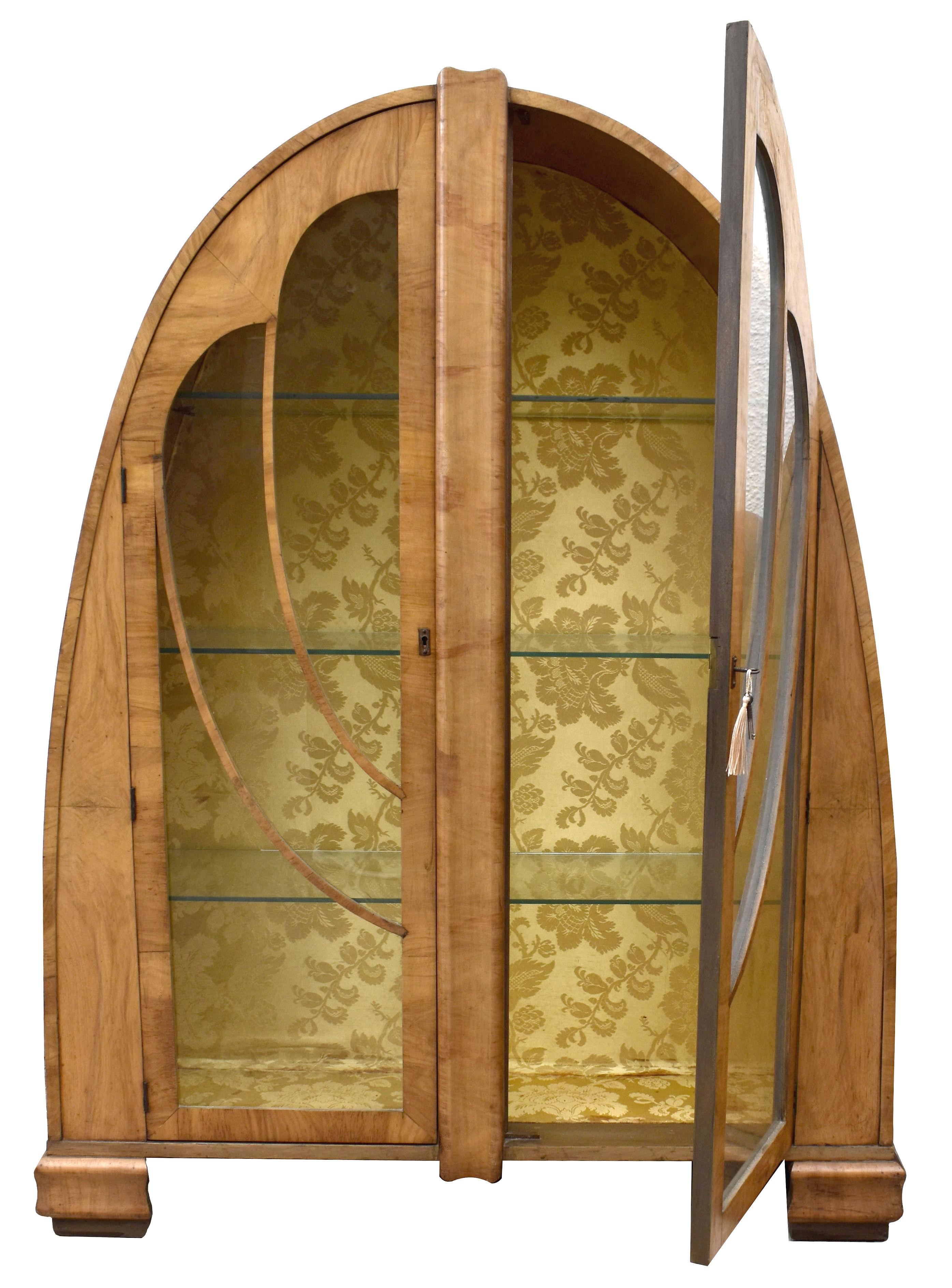 20th Century Art Deco Rare Cathedral Display Vitrine Cabinet in Walnut, English, 1930s