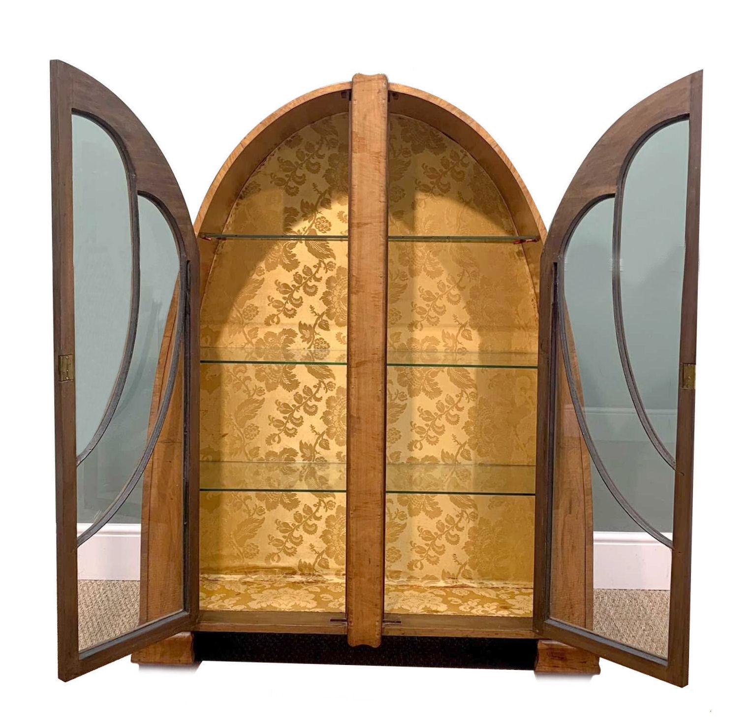 Art Deco Rare Cathedral Display Vitrine Cabinet in Walnut, English, 1930s 3