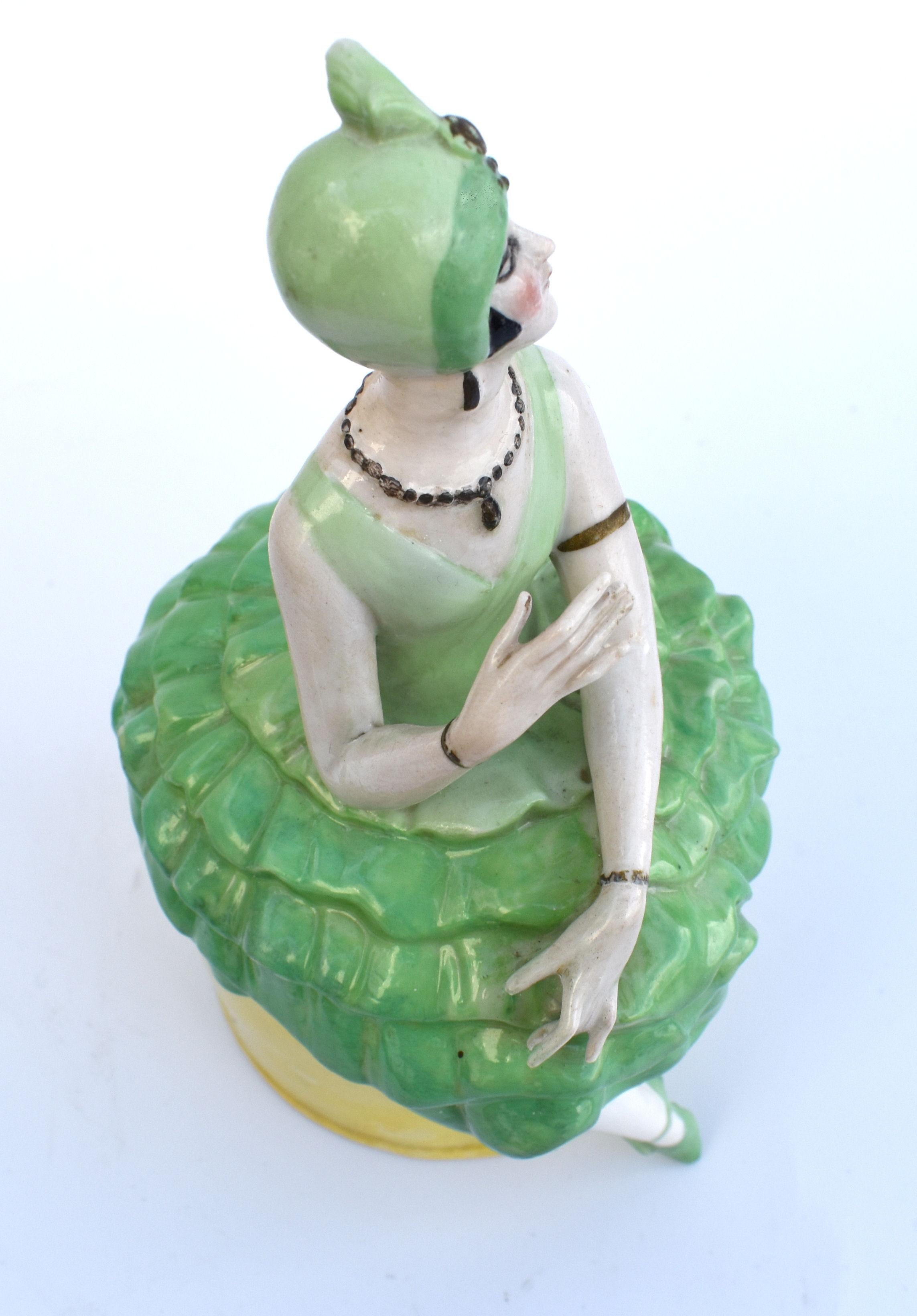 Art Deco Rare Ceramic Flapper Powder Box, c 1930 5