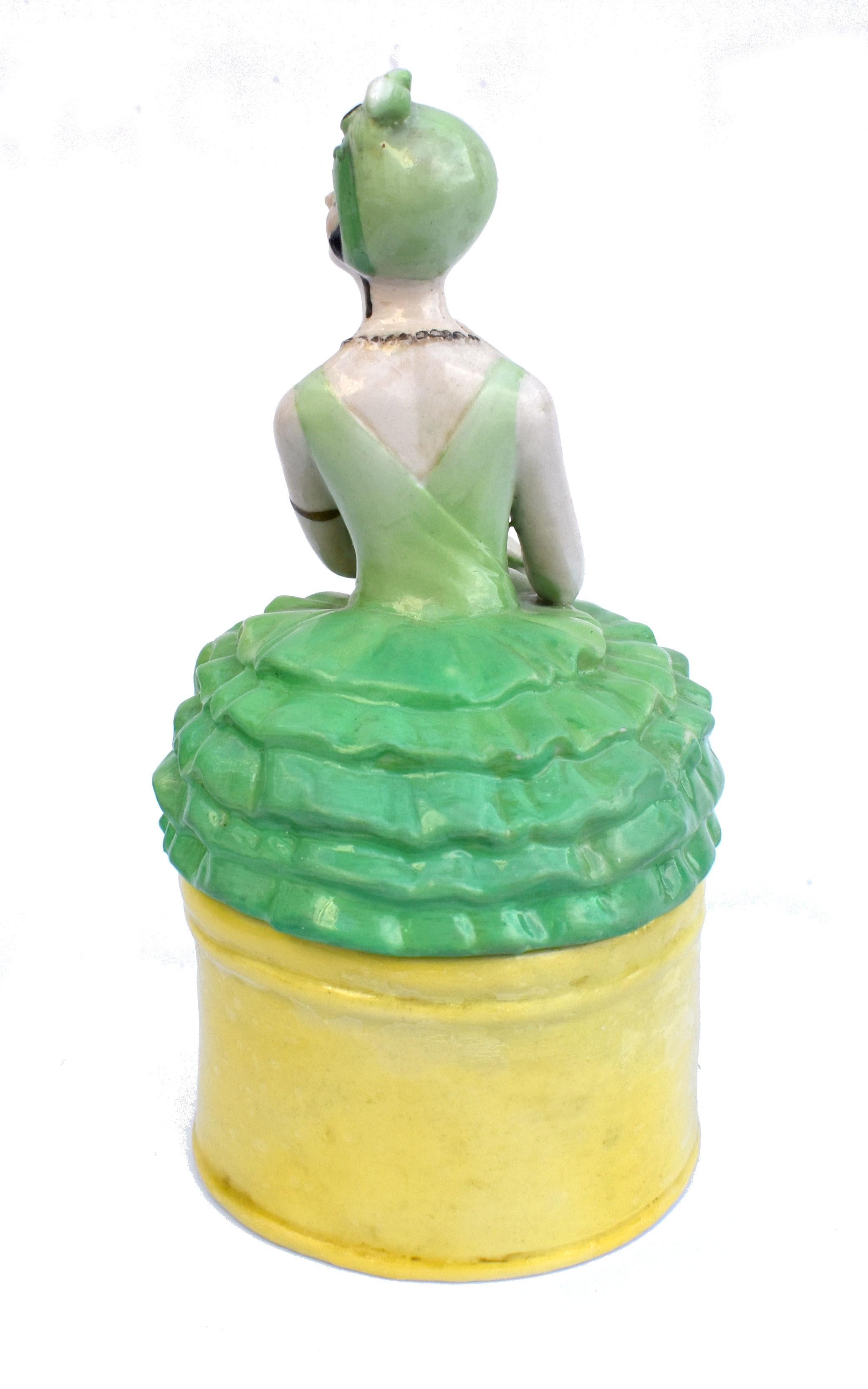 20th Century Art Deco Rare Ceramic Flapper Powder Box, c 1930