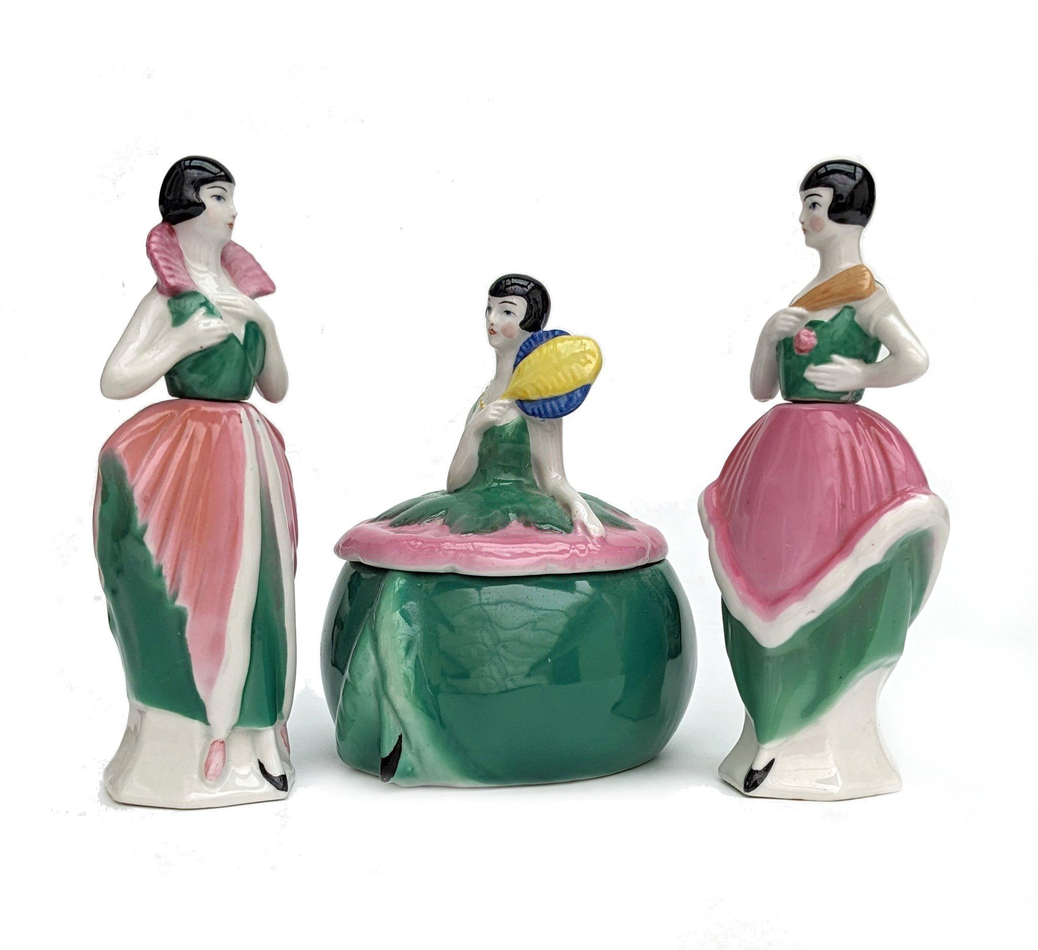 Seltenes Keramik-Parfüm-Schminktisch-Set im Art déco-Stil, Deutsch, um 1930 im Angebot 1