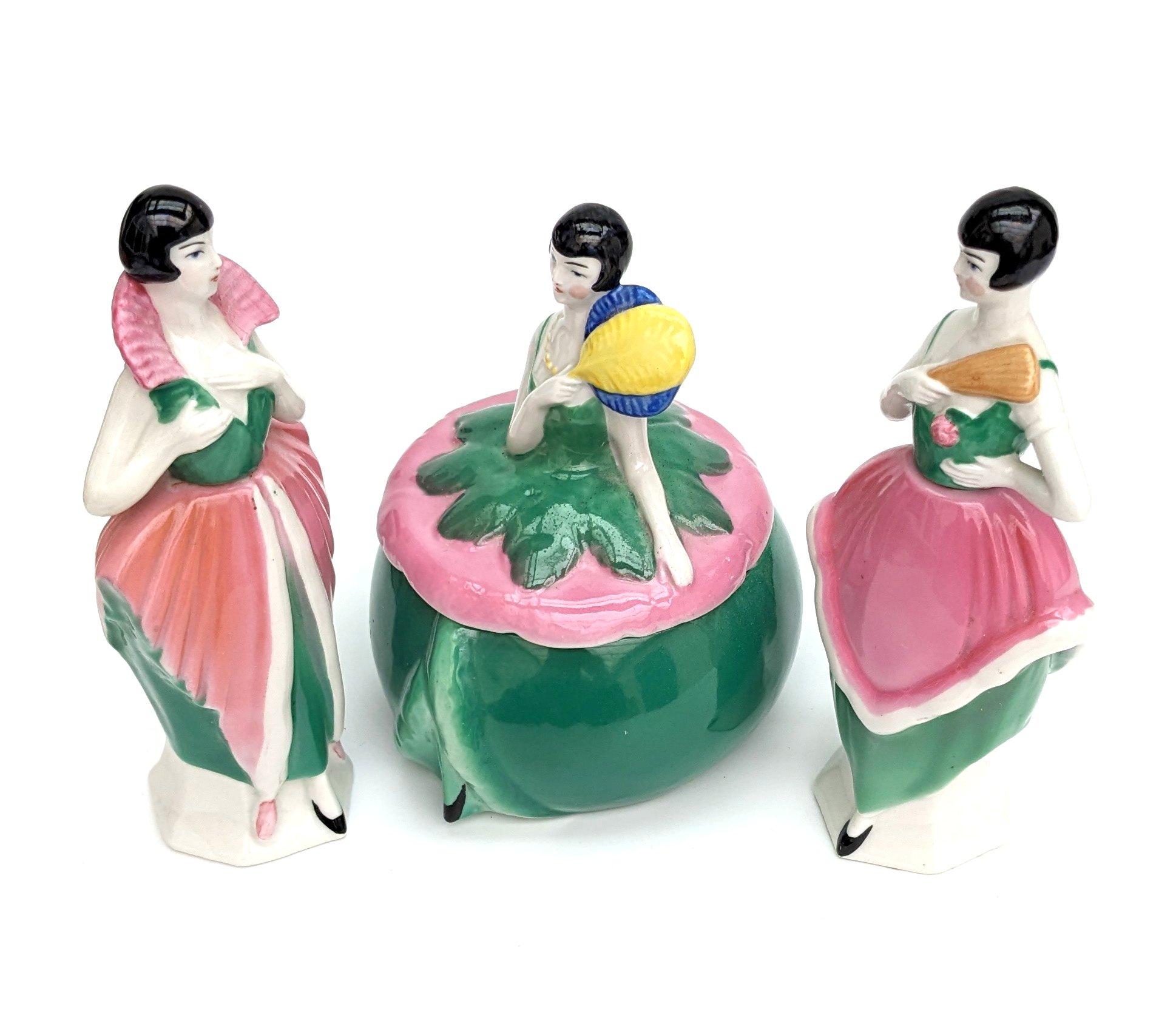 Seltenes Keramik-Parfüm-Schminktisch-Set im Art déco-Stil, Deutsch, um 1930 im Angebot 2