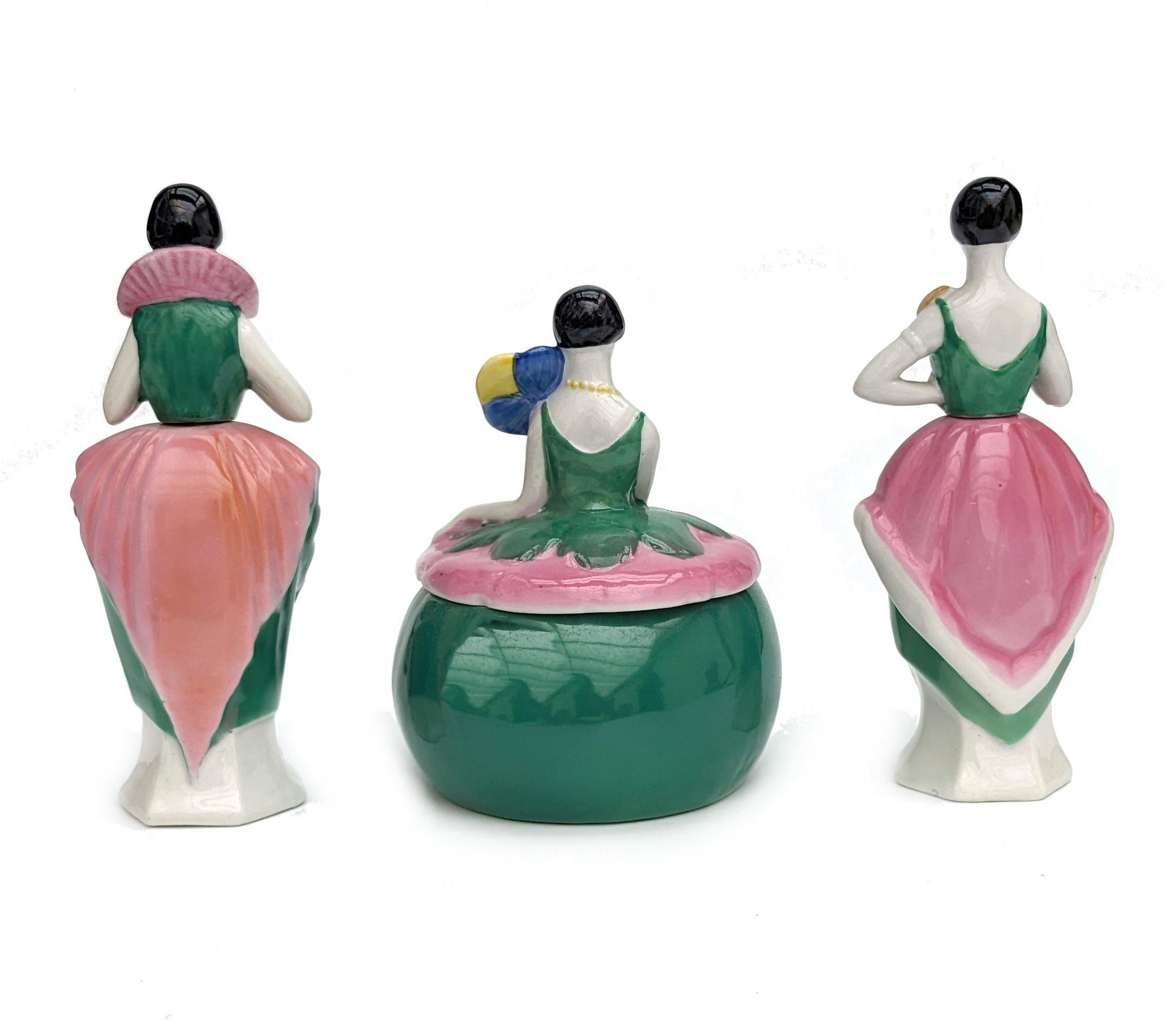 Seltenes Keramik-Parfüm-Schminktisch-Set im Art déco-Stil, Deutsch, um 1930 im Angebot 3