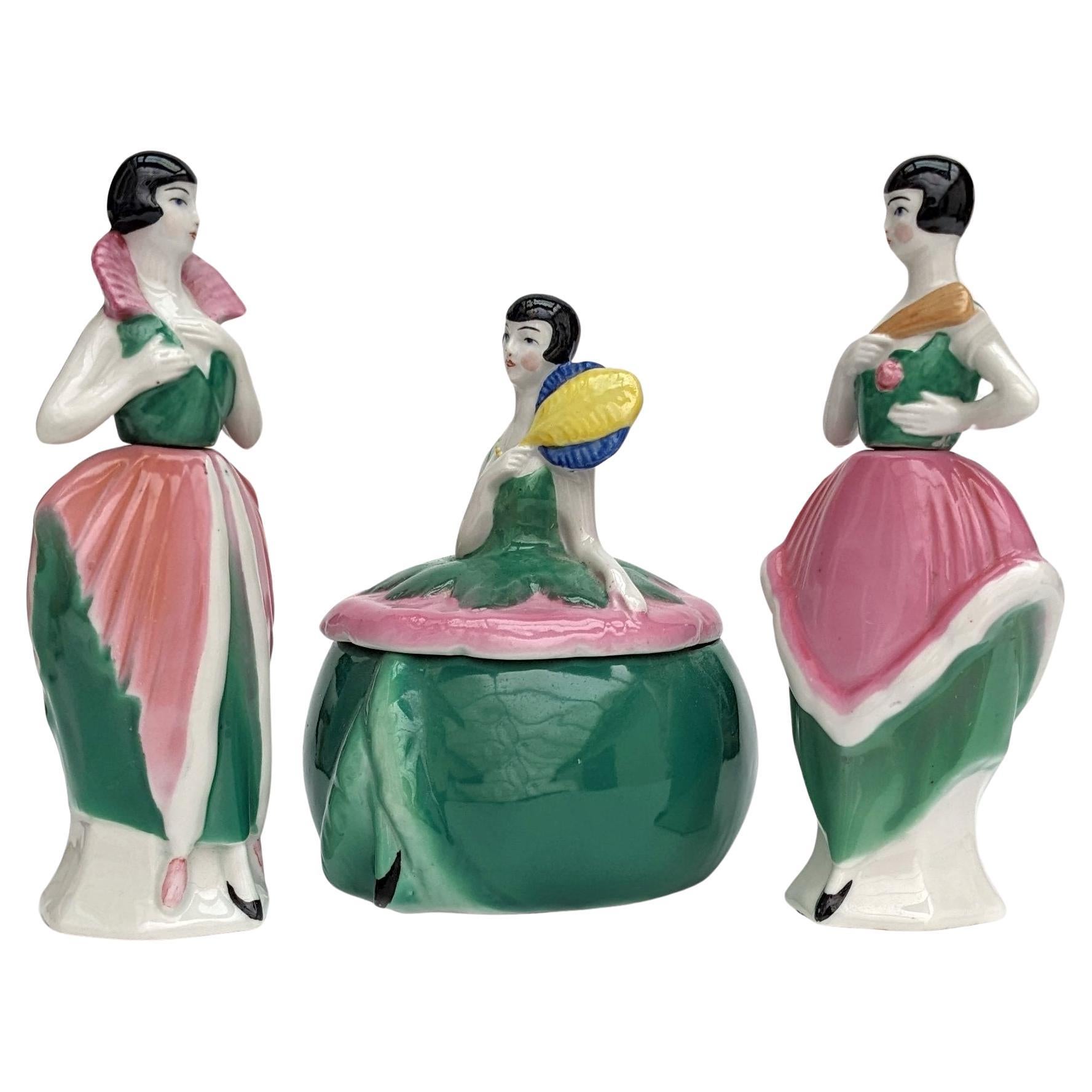 Art Deco Rare Ceramic Perfume Vanity Set, German, c1930