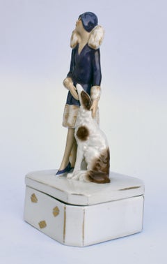 Art Deco Rare Ceramic Powder Box by Fasold & Stuach, c1930