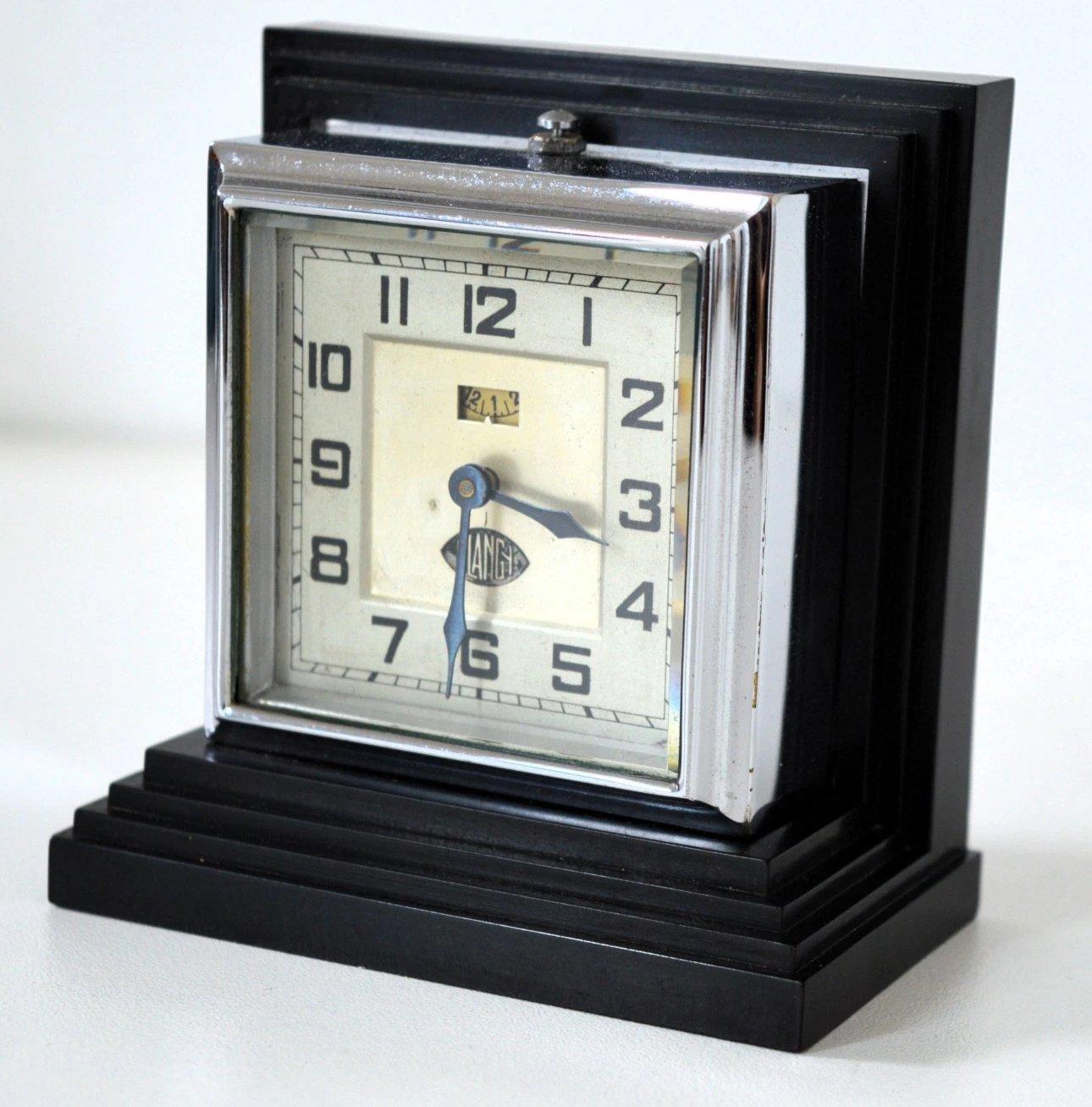 Art Deco Rare Chrome & Bakelite Clock By Blangy Clockmakers, French, c1930 (Art déco) im Angebot
