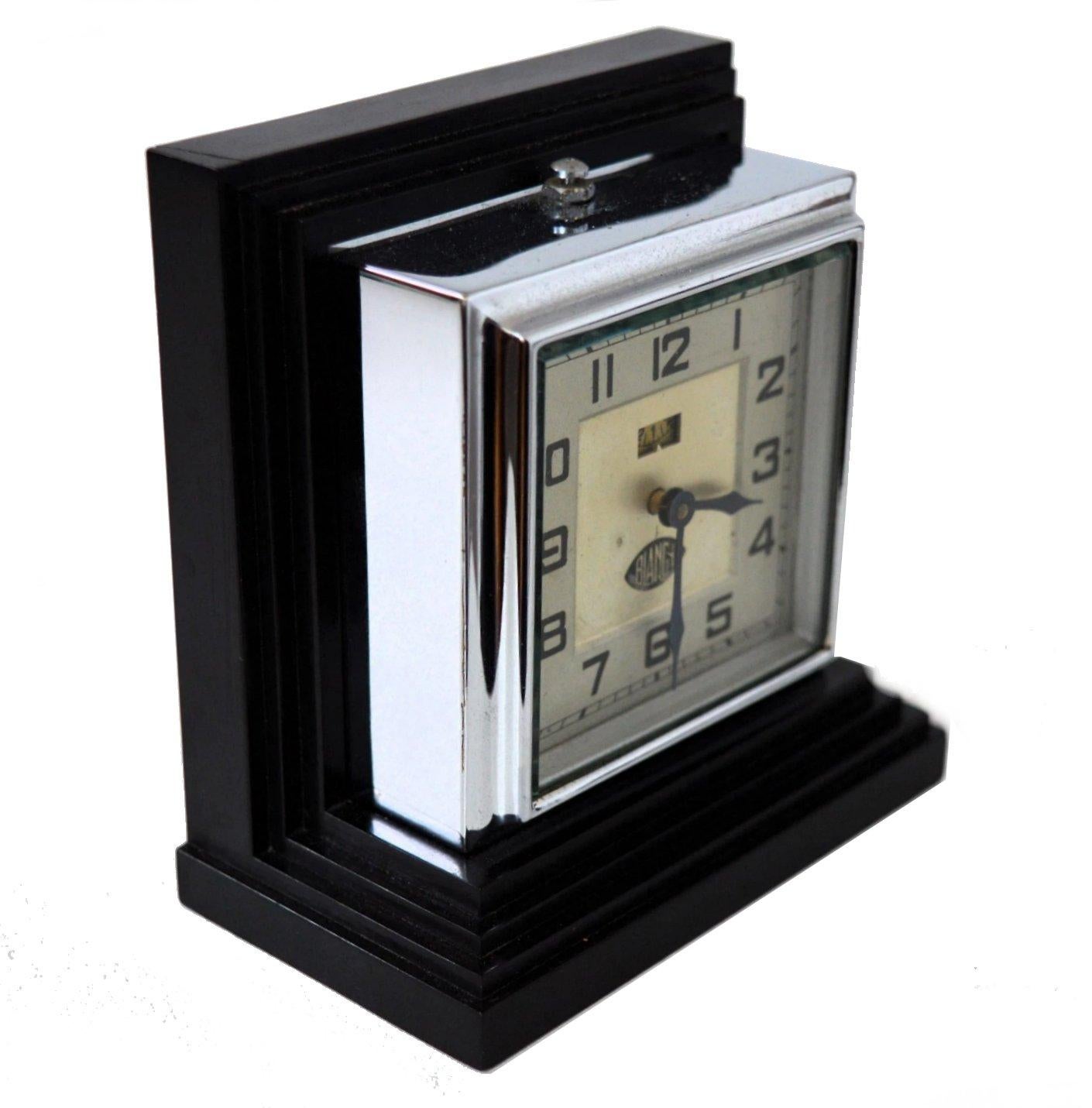 Art Deco Rare Chrome & Bakelite Clock By Blangy Clockmakers, French, c1930 (Französisch) im Angebot