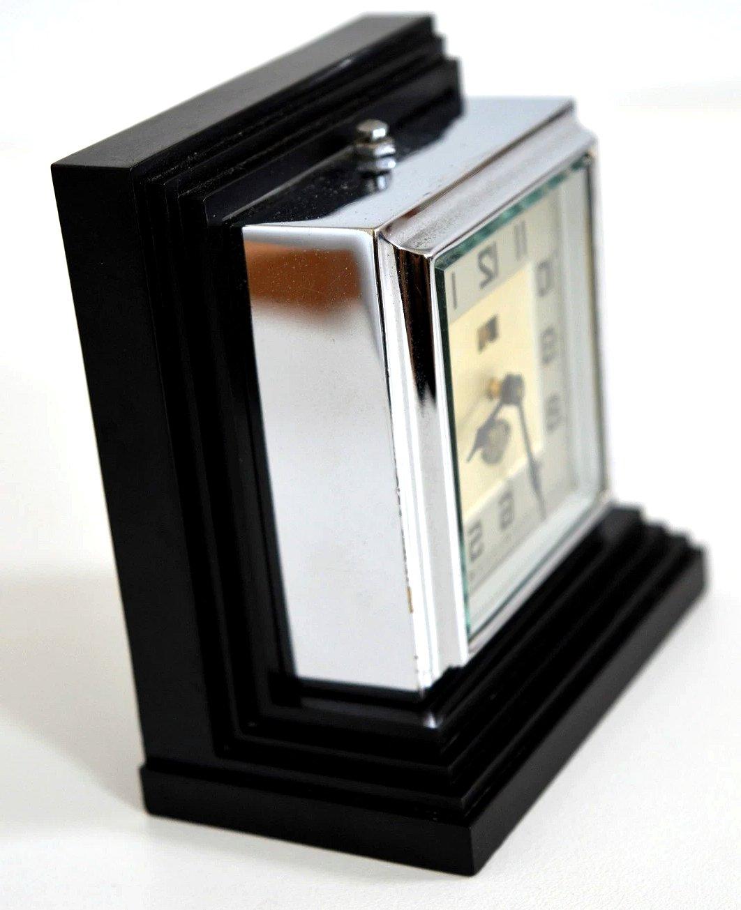 Art Deco Rare Chrome & Bakelite Clock By Blangy Clockmakers, French, c1930 im Angebot 1