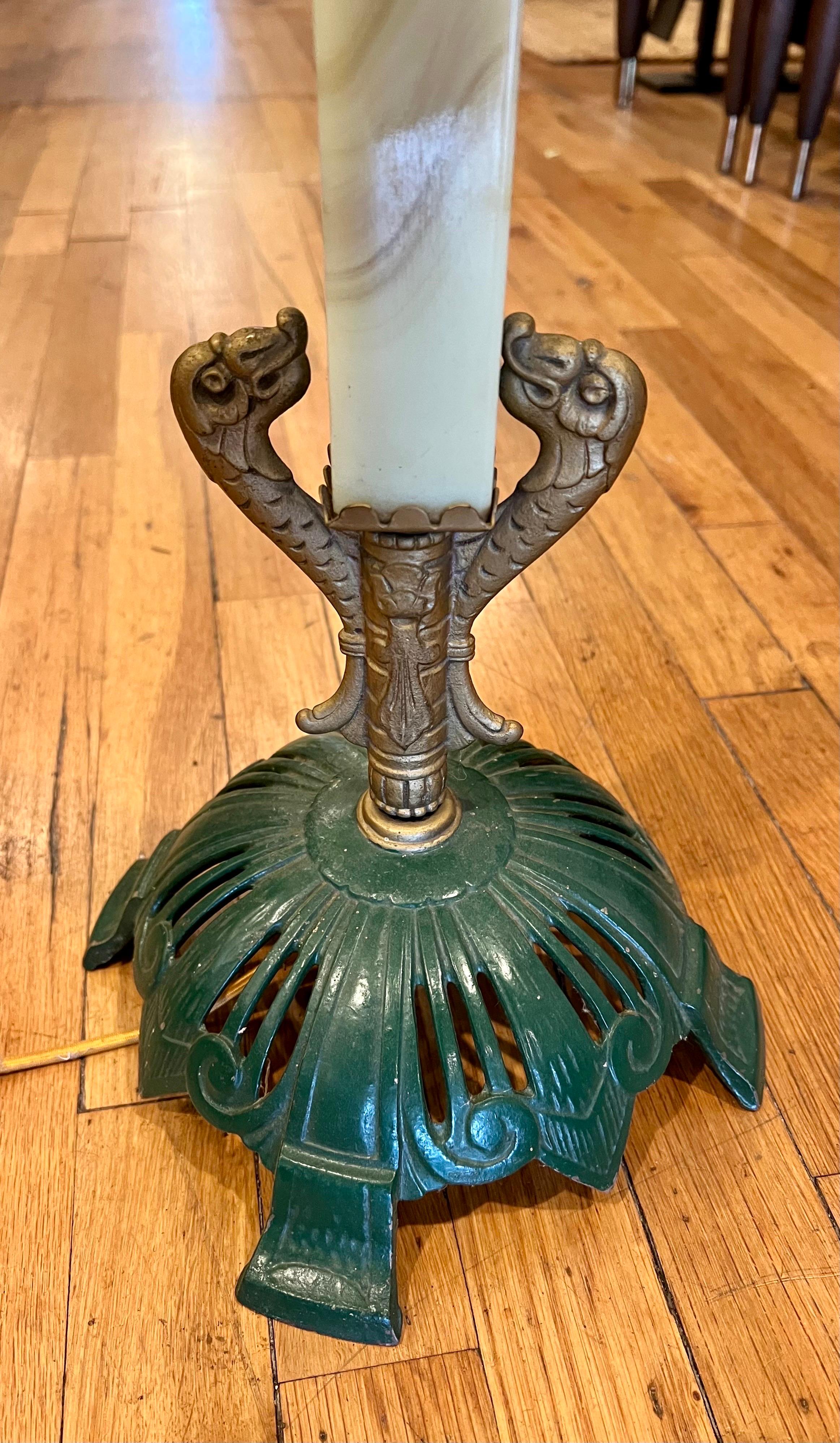 Art Deco Rare Floor Lamp with Glass Shade and Onyx Jadeite accents 4