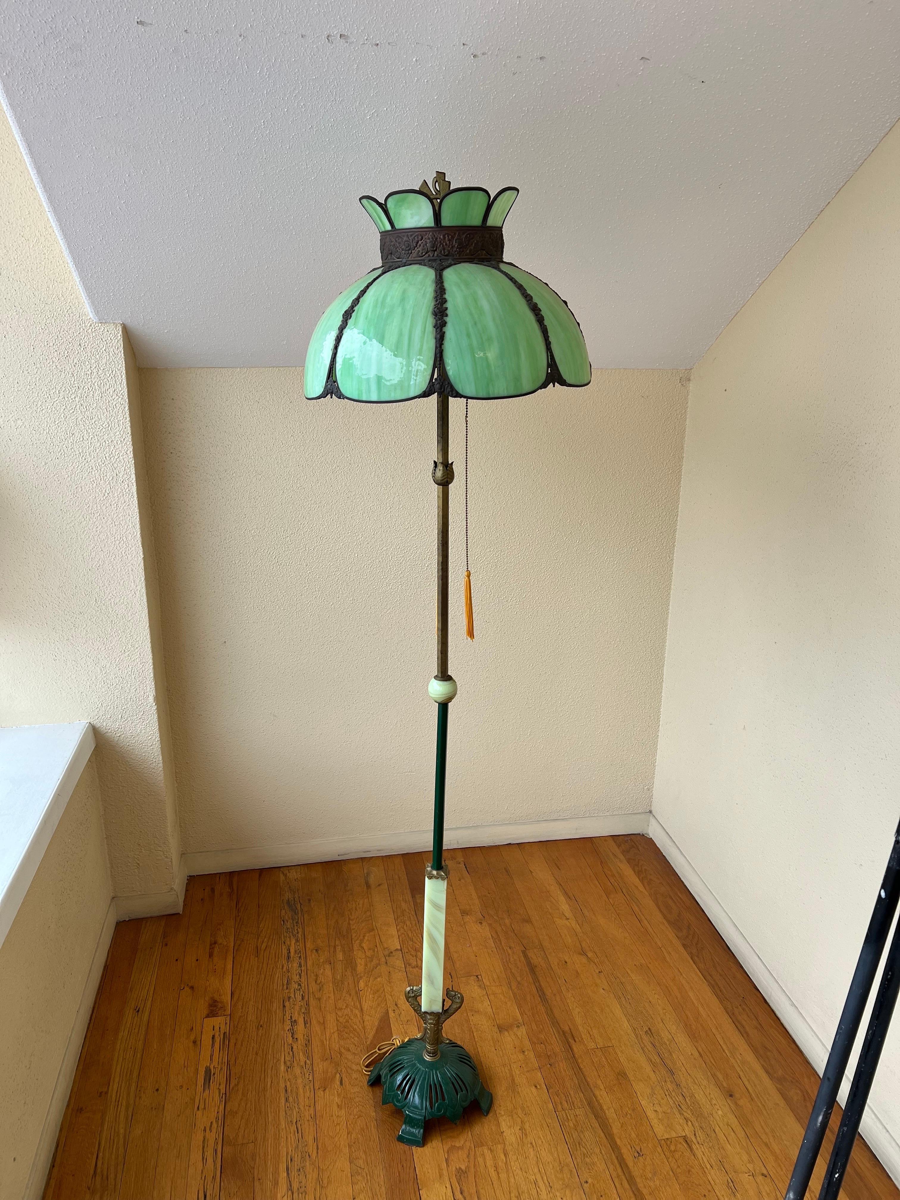 Art Deco Rare Floor Lamp with Glass Shade and Onyx Jadeite accents 2