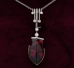 Art Deco Rare Garnet Diamond Arrow Platinum Gold Pendant
