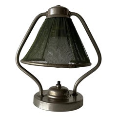 Art Deco Rare Green Fabric Shade Single Bedside Lamp, 1940s, Germany