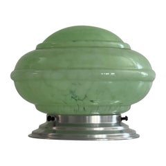 Art Deco Rare Green Glass Flush Mount Light, 1940s, Germany