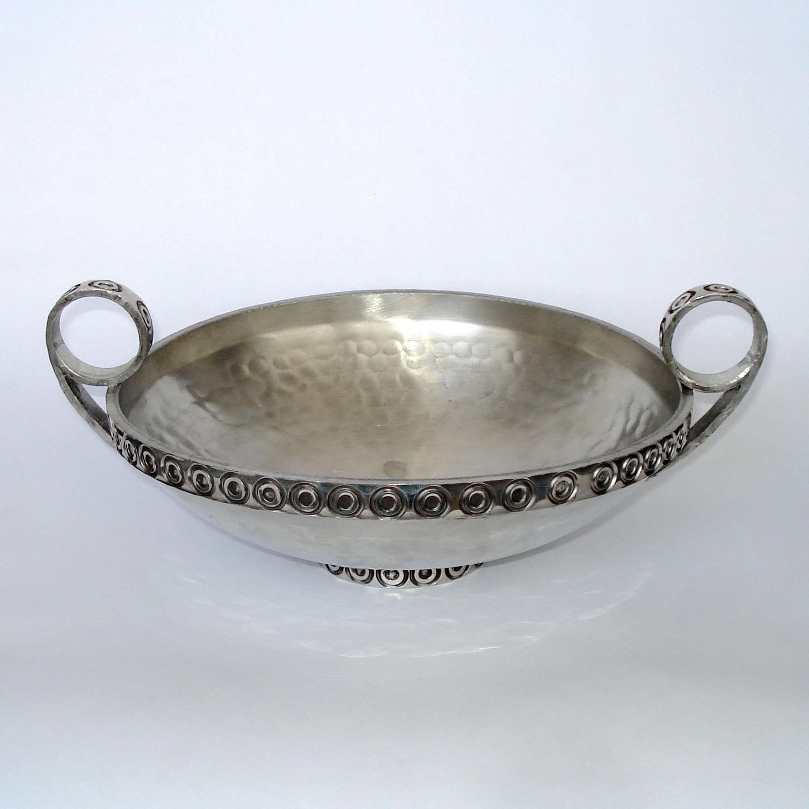 Hammered Art Deco Rare Handled Pewter Bowl, Norway, 1940s
