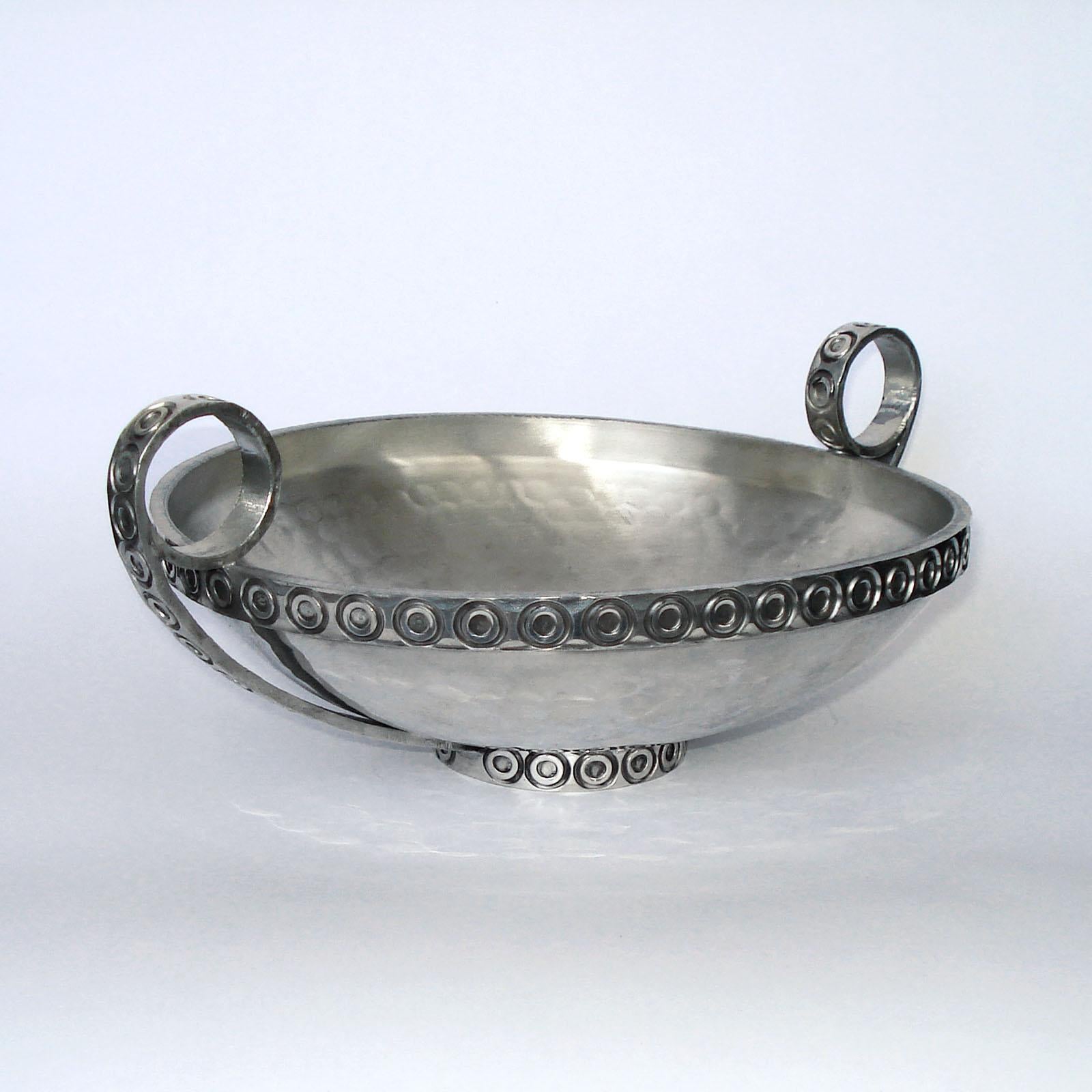 Art Deco Rare Handled Pewter Bowl, Norway, 1940s In Good Condition In Bochum, NRW