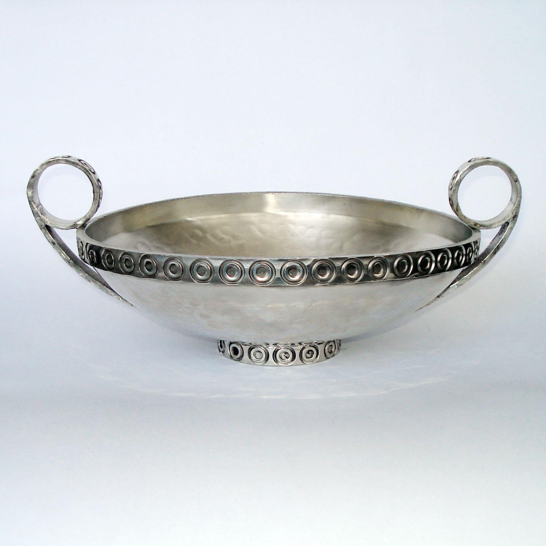 Art Deco Rare Handled Pewter Bowl, Norway, 1940s 3