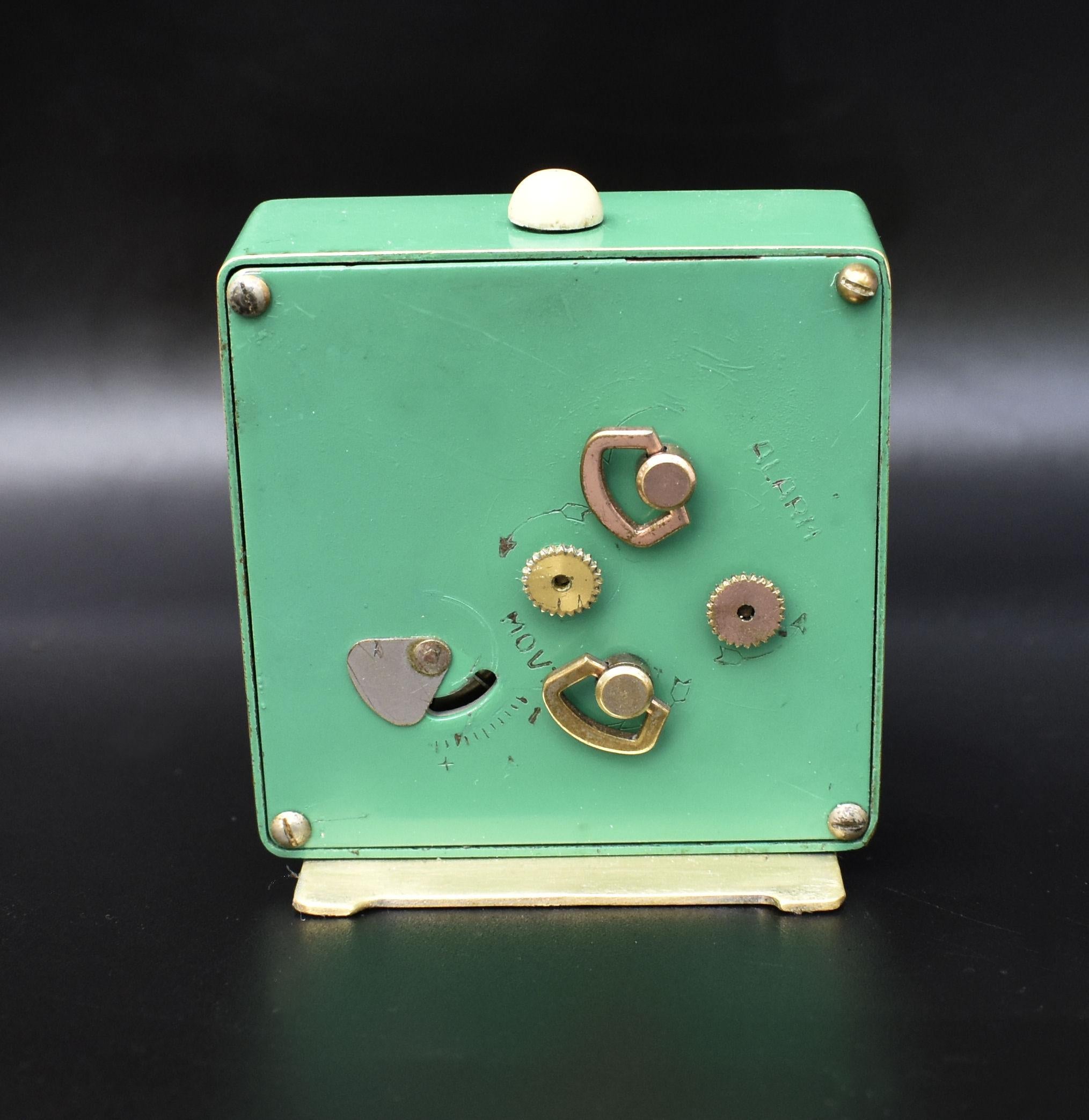 Enameled Art Deco Rare Miniature Alarm Clock by Jaeger-LeCoultre, c1930 For Sale