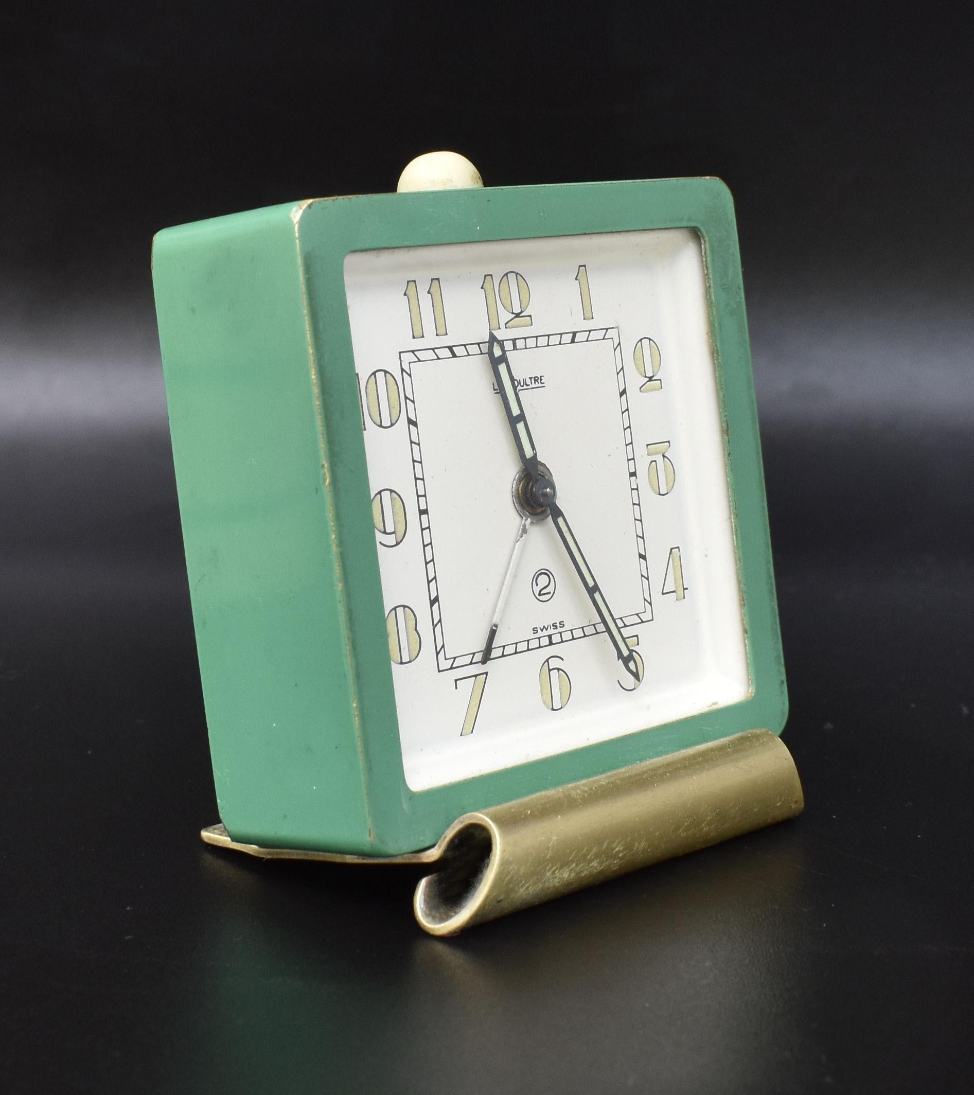 Émaillé Horloge d'alarme miniature Art Déco rare de Jaeger-LeCoultre, vers 1930 en vente