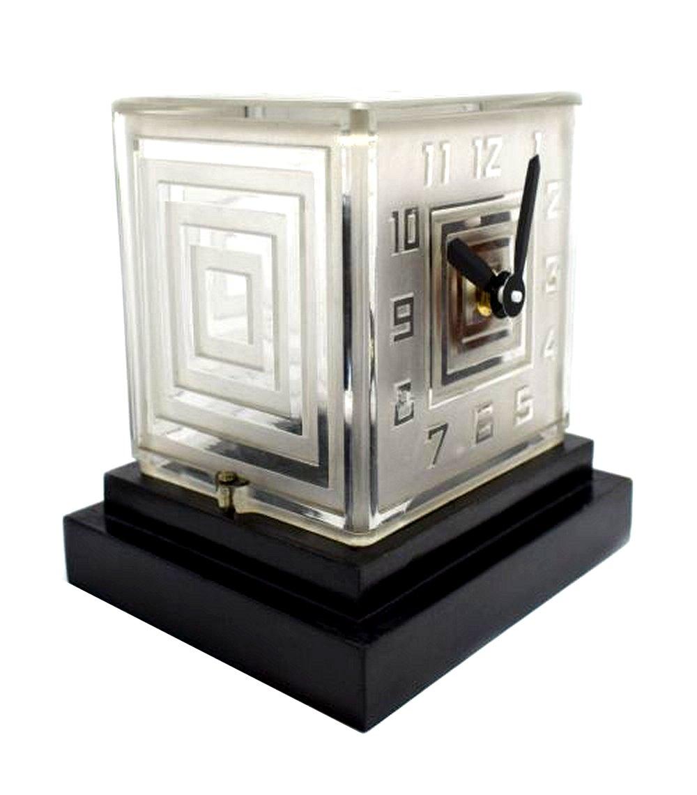 French Art Deco Rare Modernist Glass Clock, Signed P.M.Favre, France, c1930s For Sale