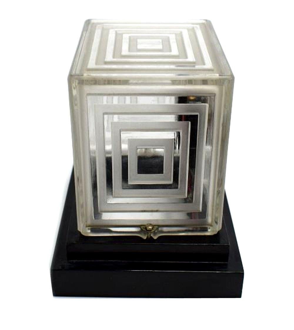 Ebonized Art Deco Rare Modernist Glass Clock, Signed P.M.Favre, France, c1930s For Sale