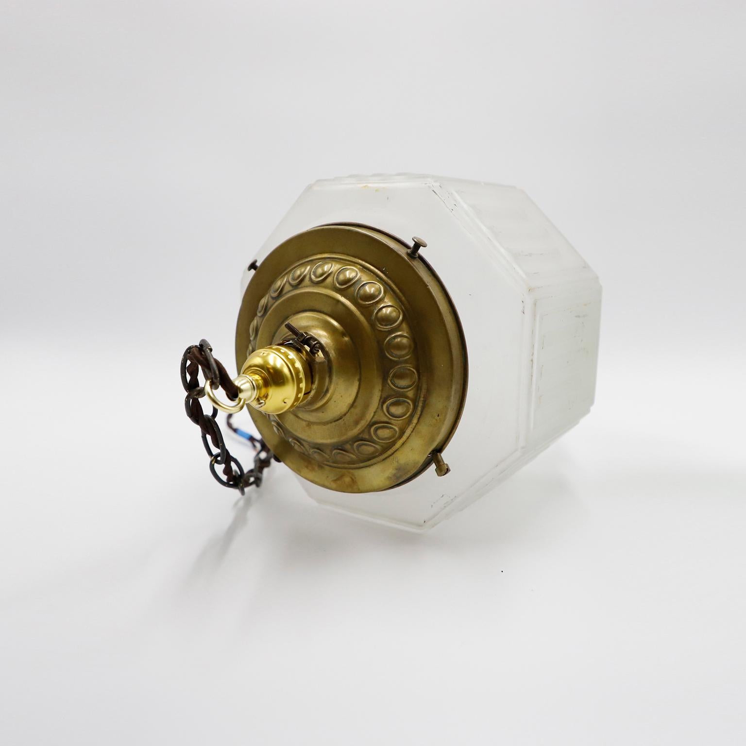 Mexican Art Deco Rare Opaline Glass Pendant Light For Sale
