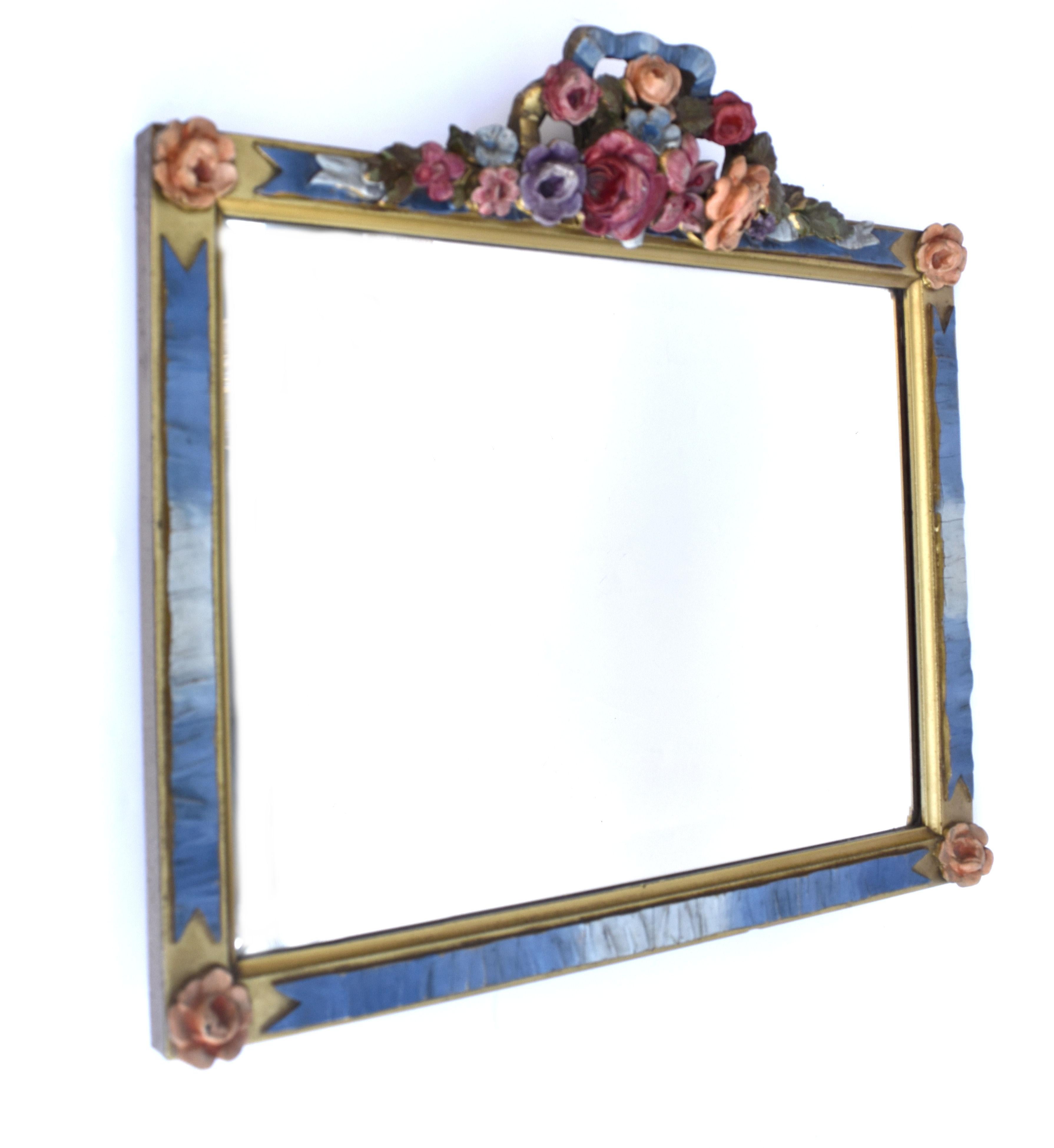 Art Deco Rare Original Barbola Bevelled Mirror Floral, English, c1930 4