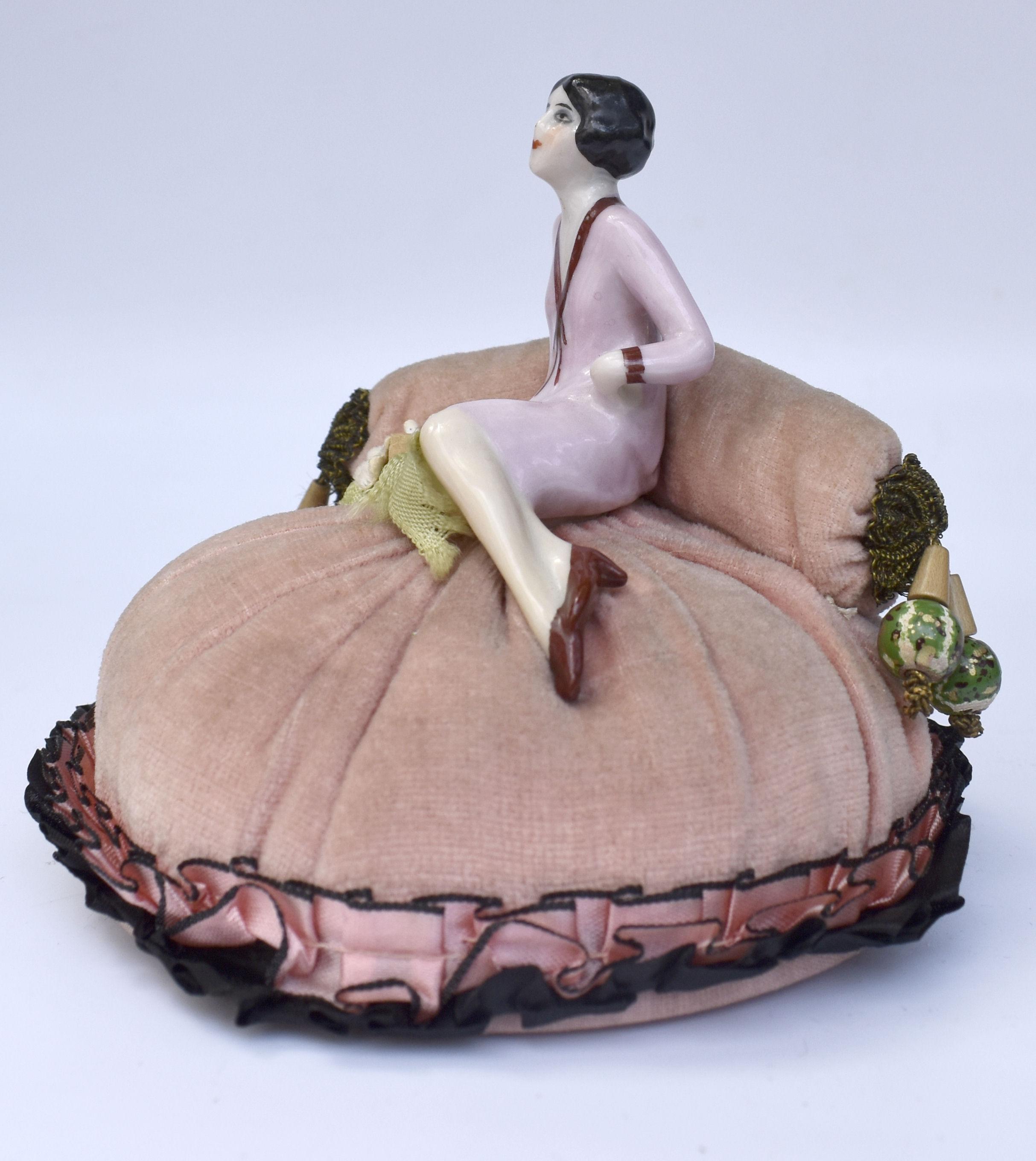 Porcelain Art Deco Rare Pin Cushion Doll by Fasold & Stuach, c1930 For Sale